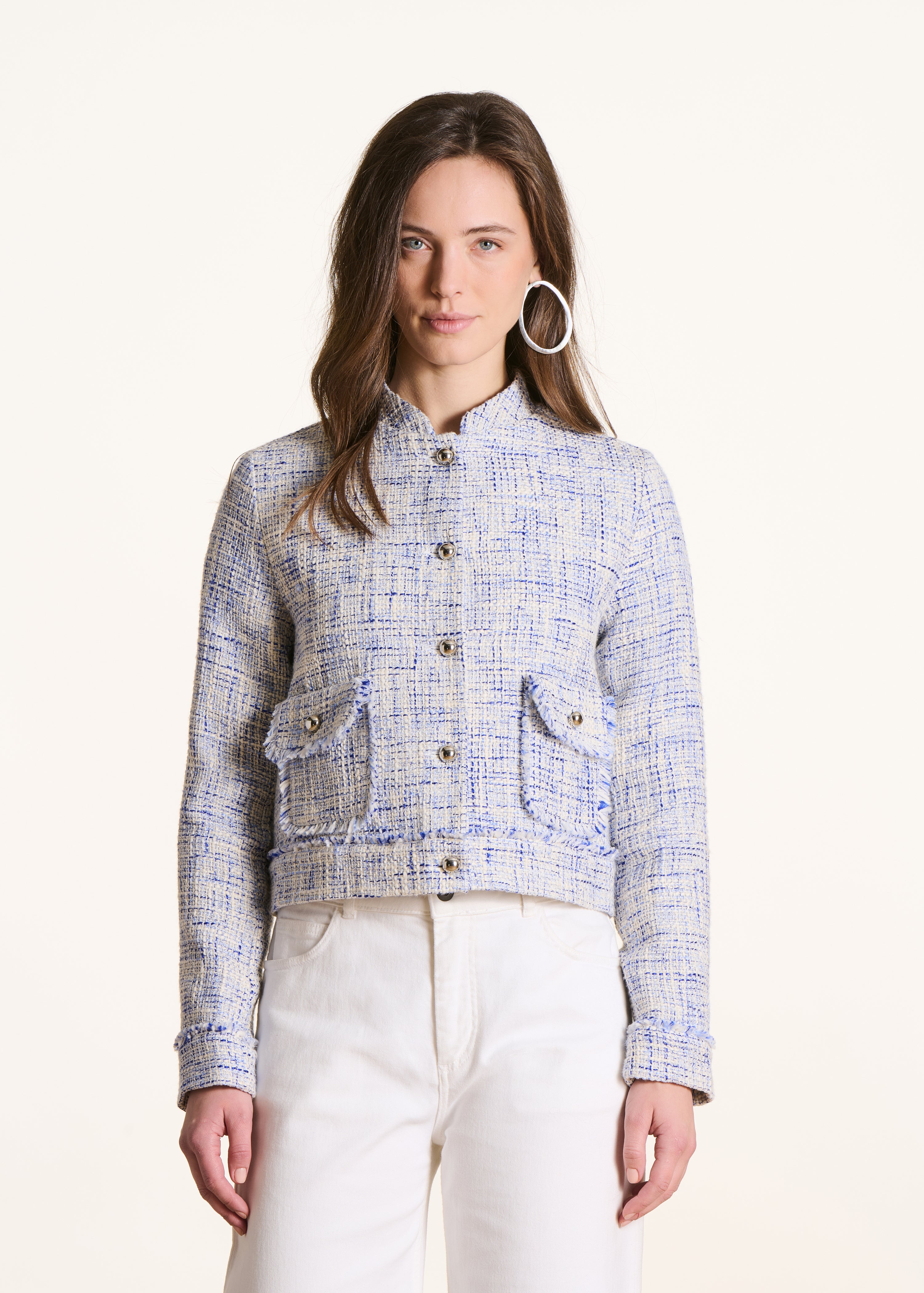 Veste droite bleue en tweed