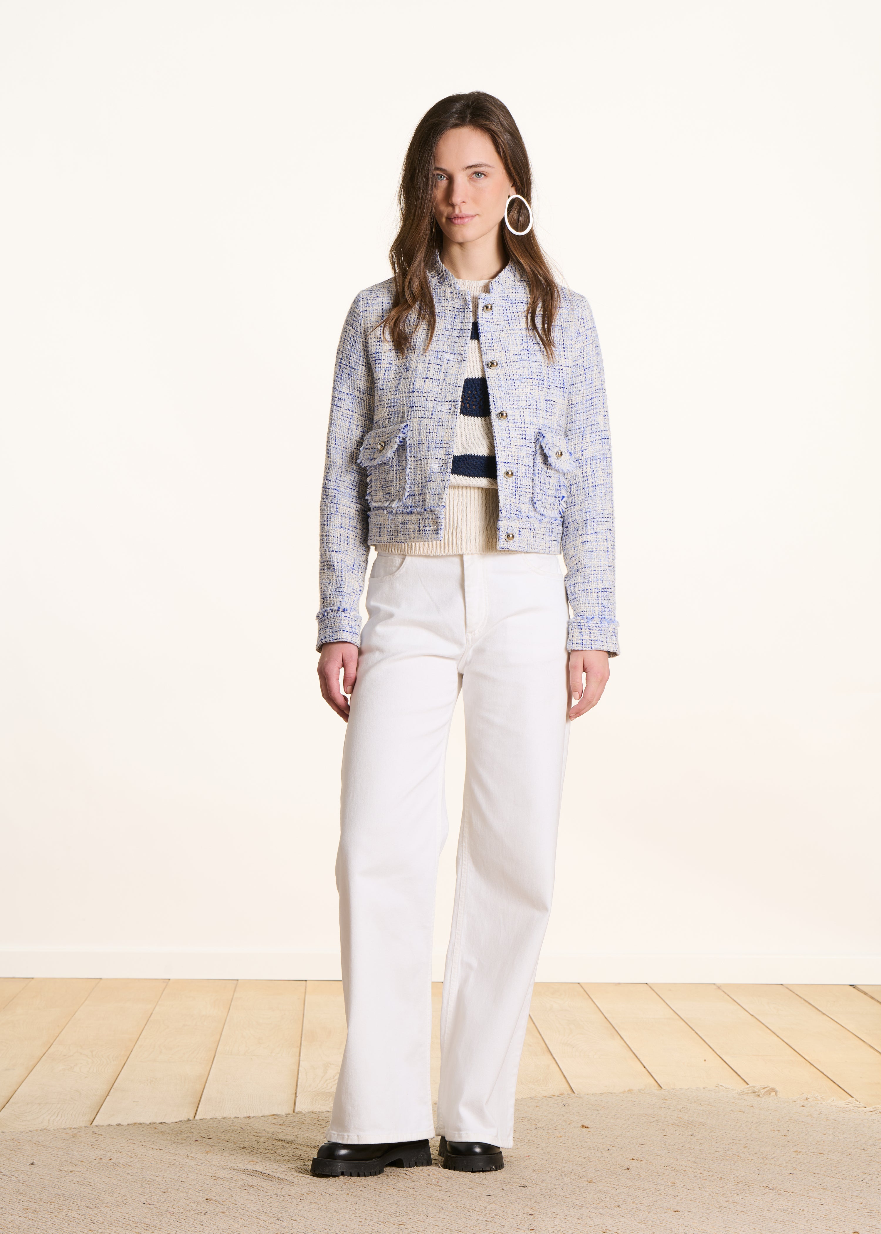 Veste droite bleue en tweed