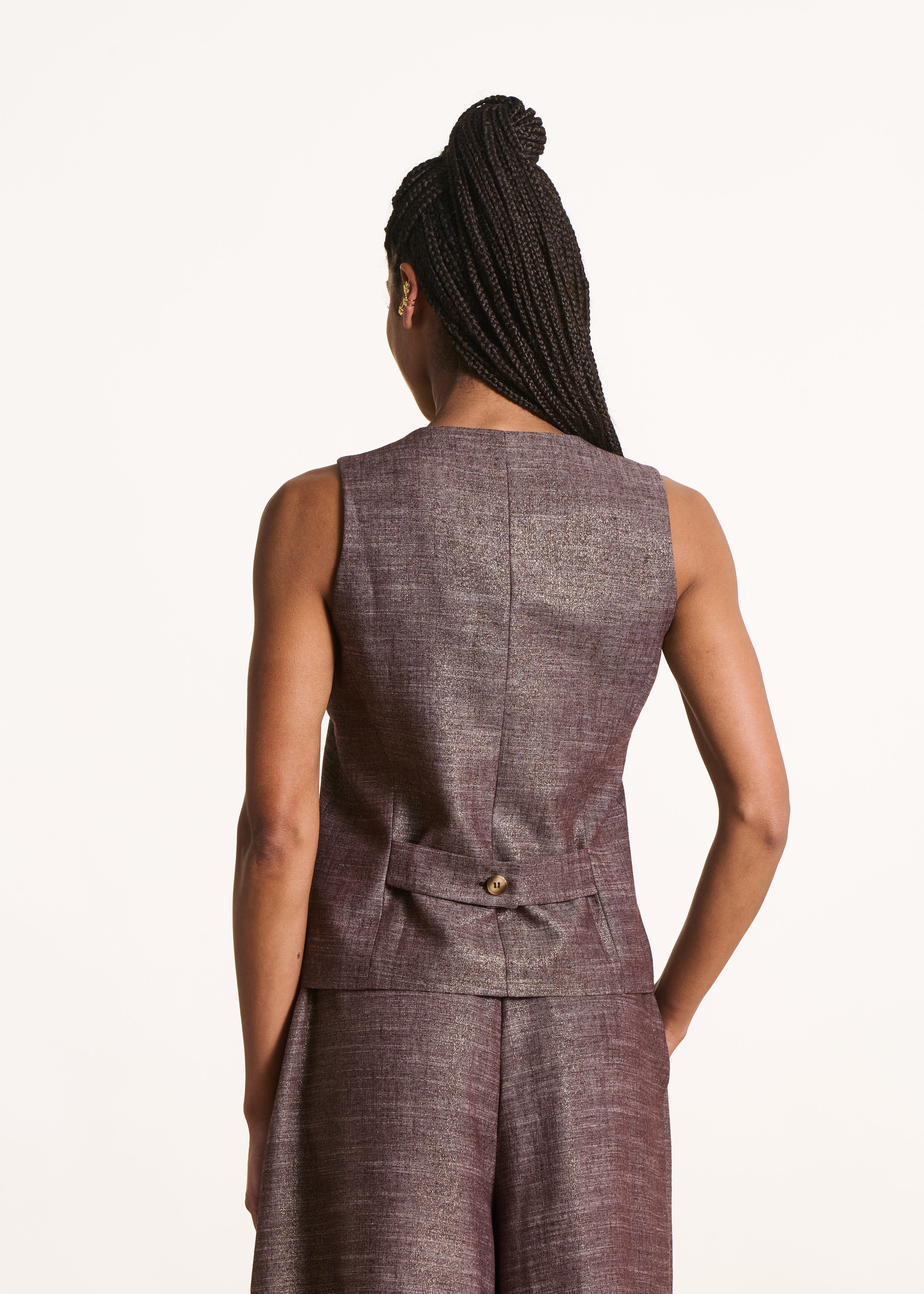 Gilet marrone iridescente senza maniche