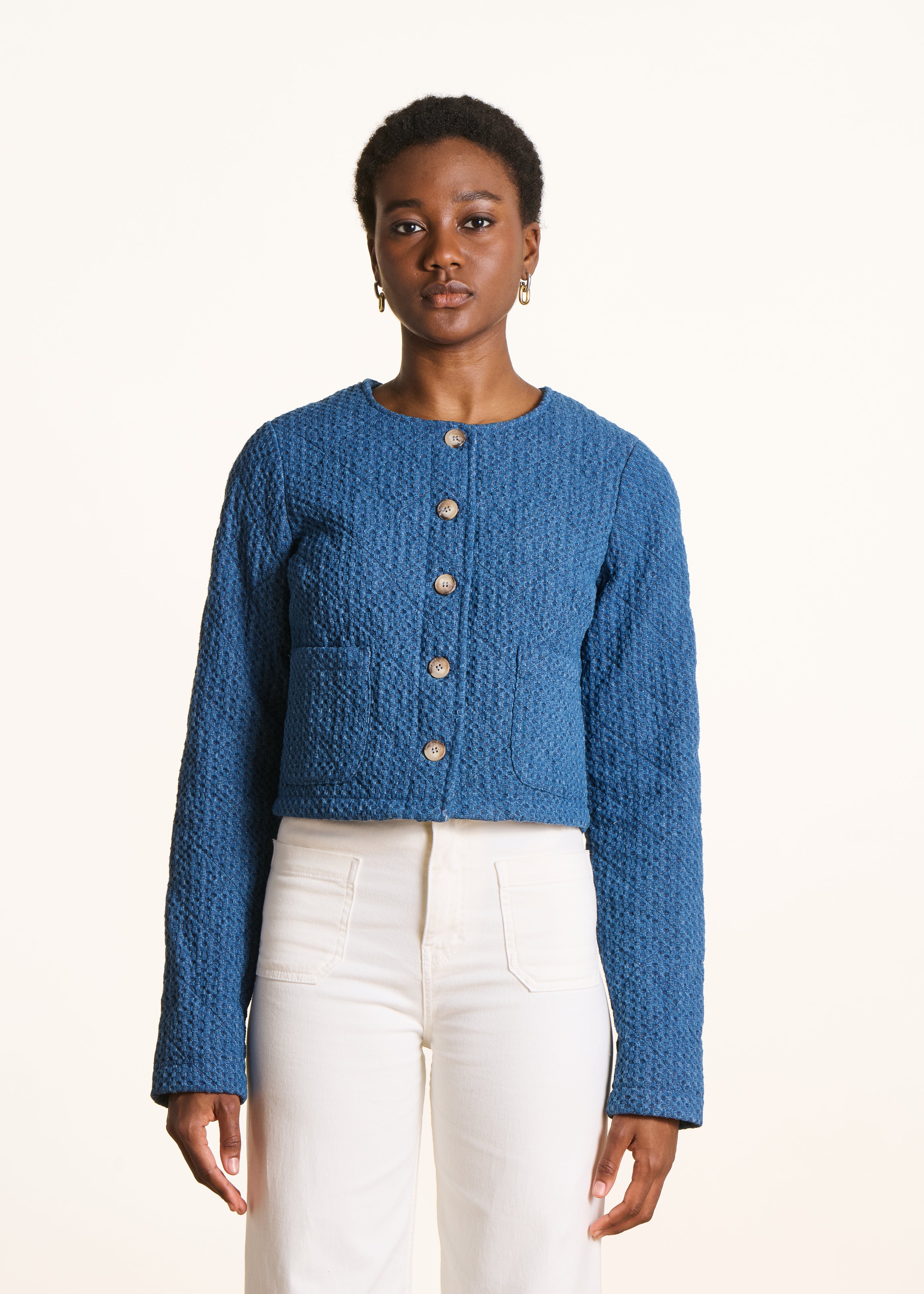 Korte jas van geperst denim