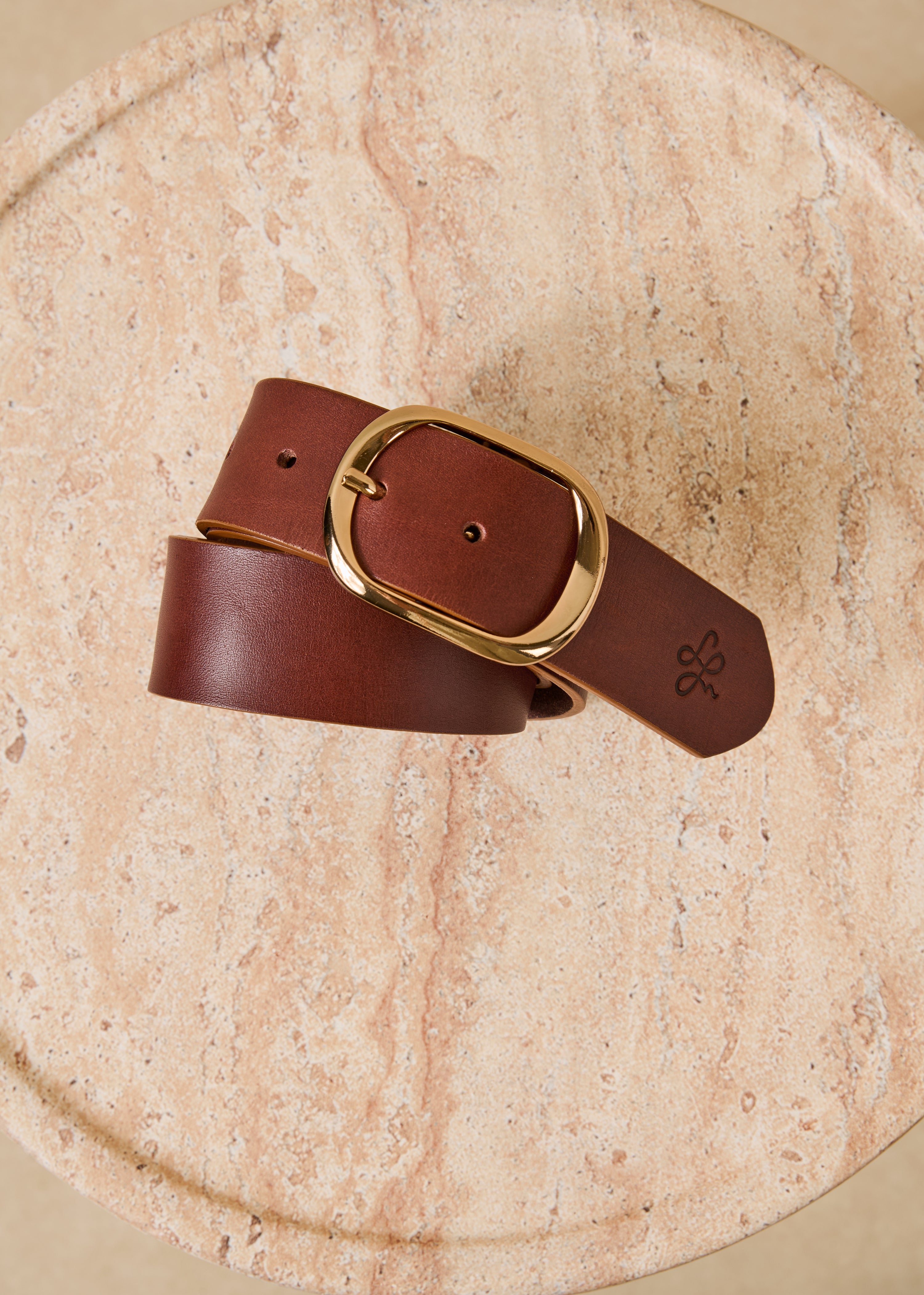 Ceinture camel en cuir boucle ovale