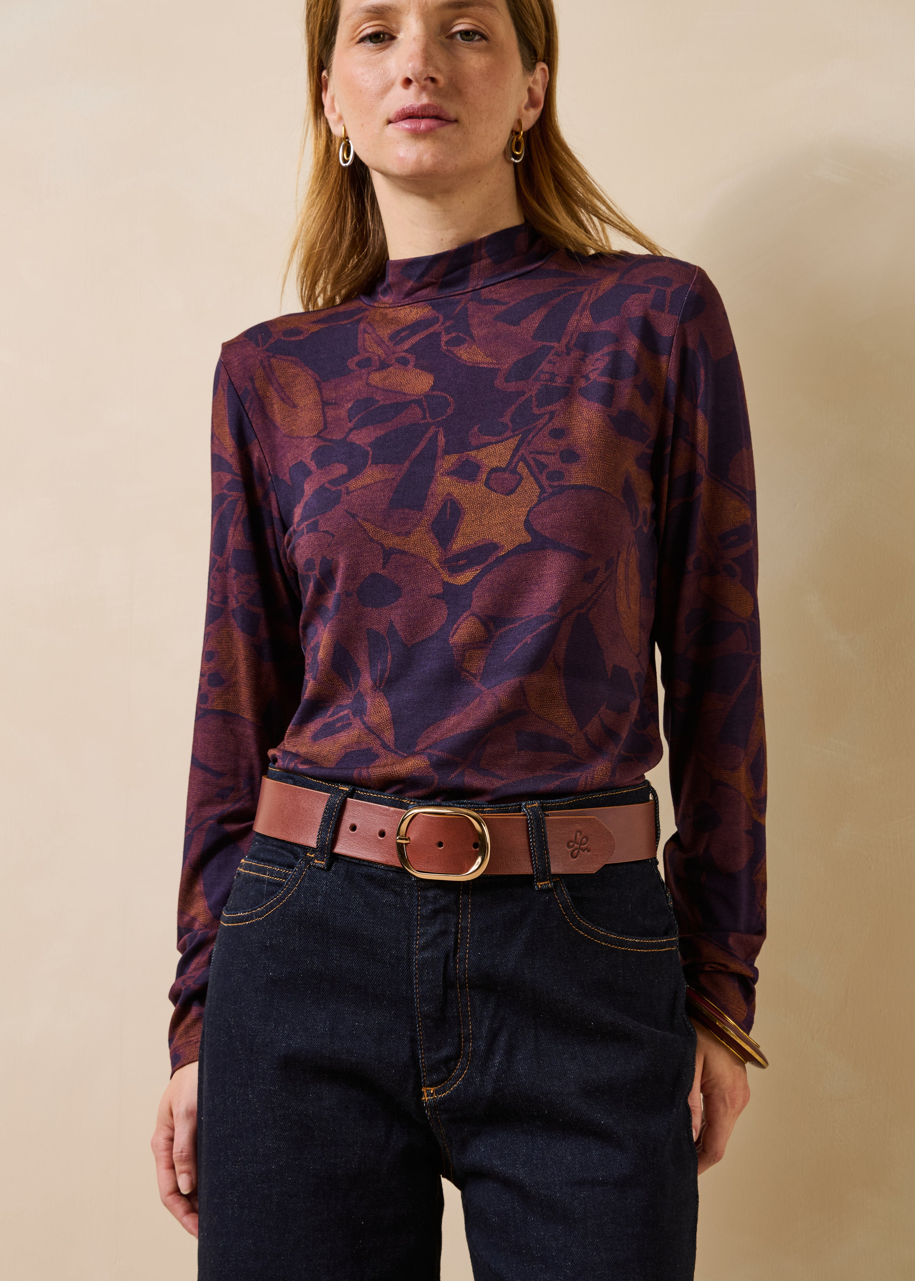 Ceinture camel en cuir boucle ovale