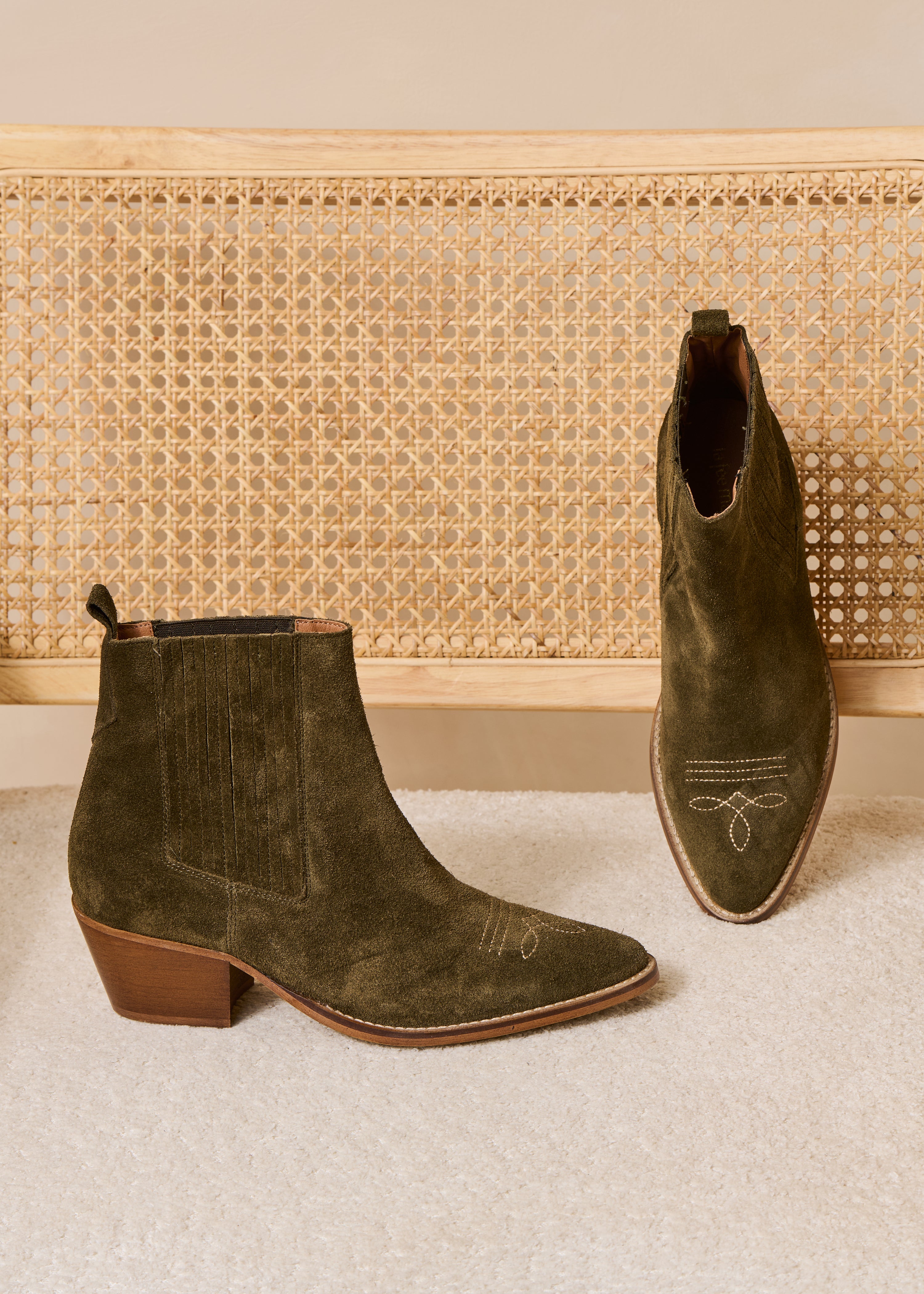 Khaki leather ankle boots