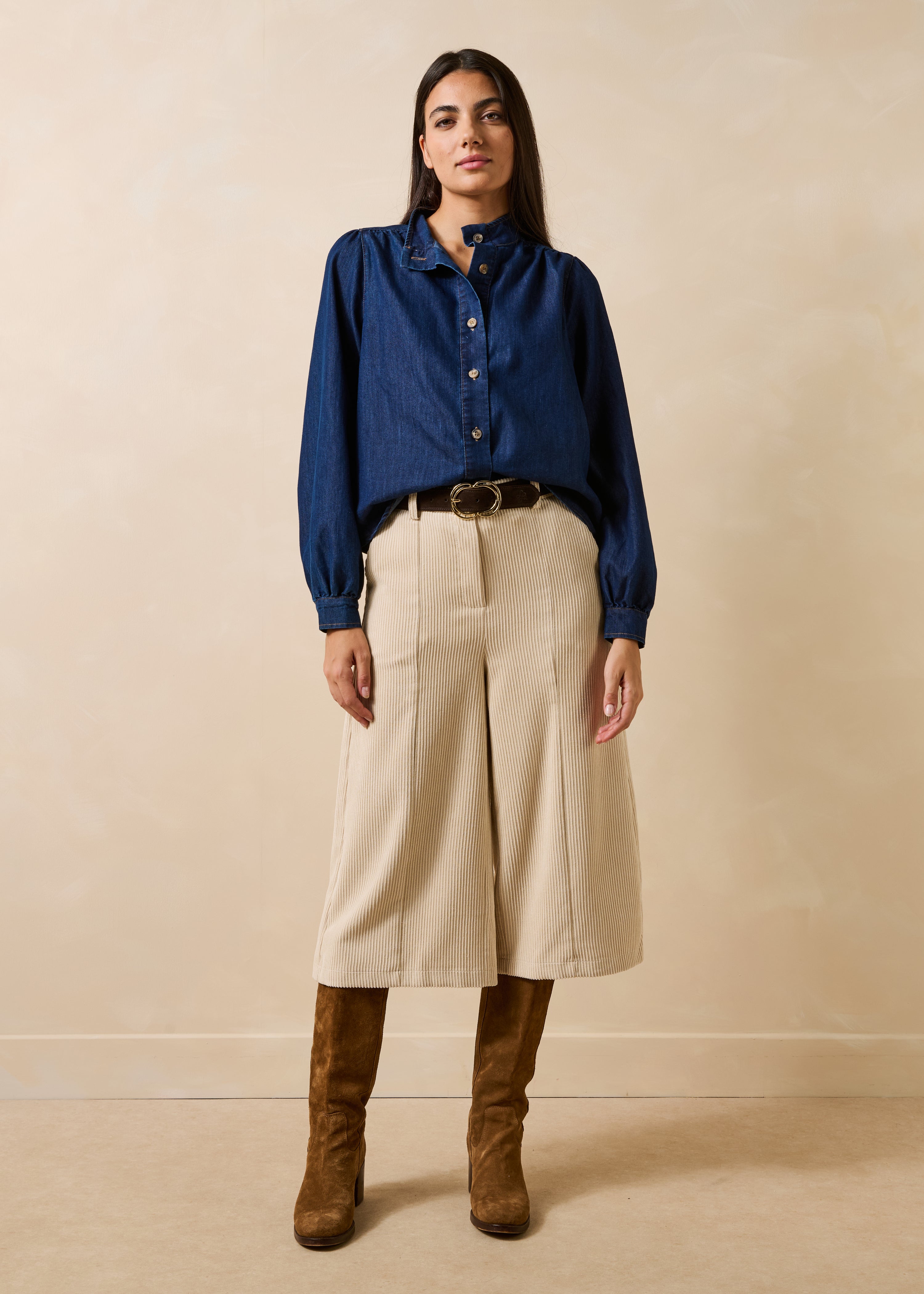 Bluse aus rohem Denim mit langen Ärmeln