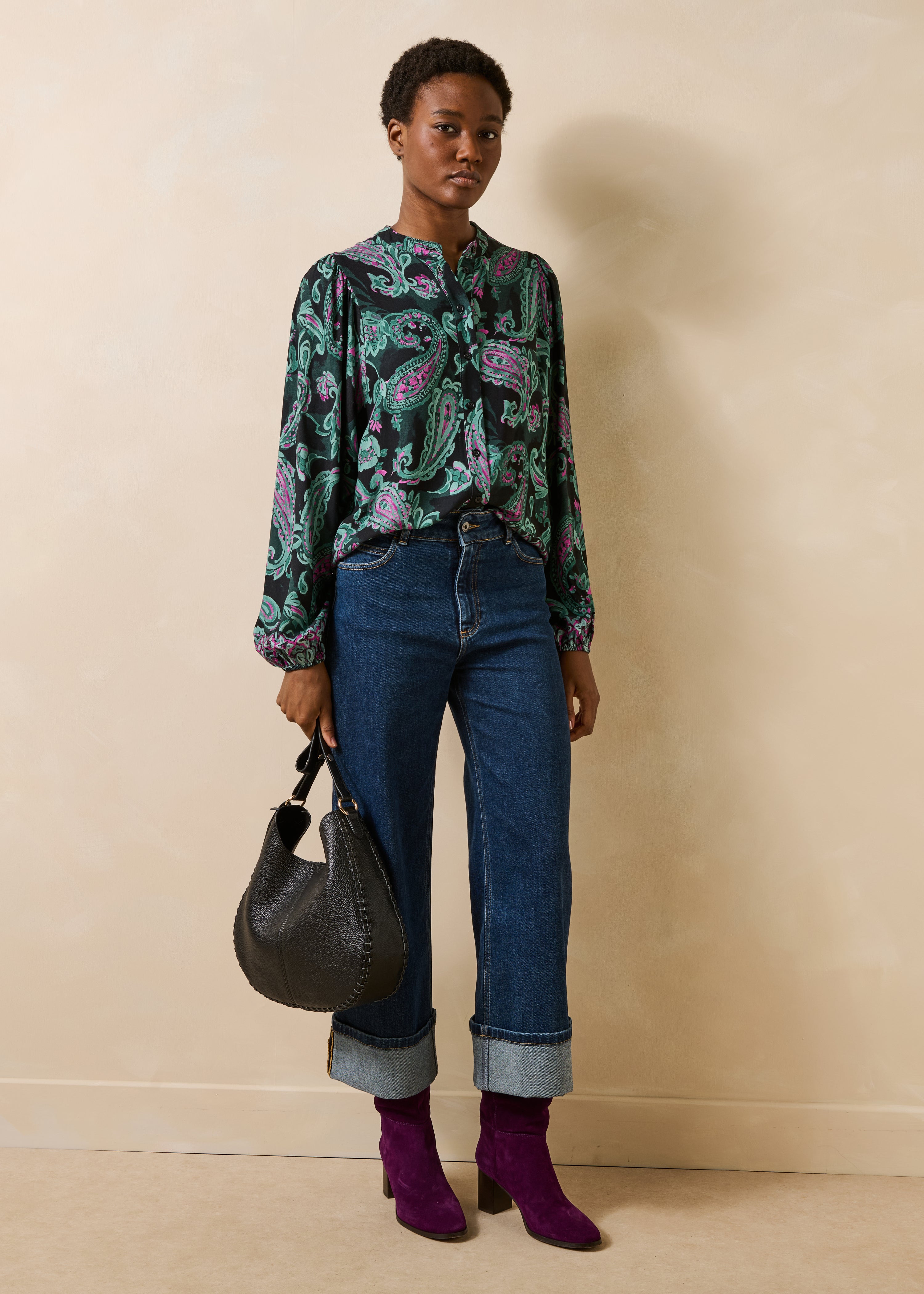 Chemise verte à imprimé manches longues