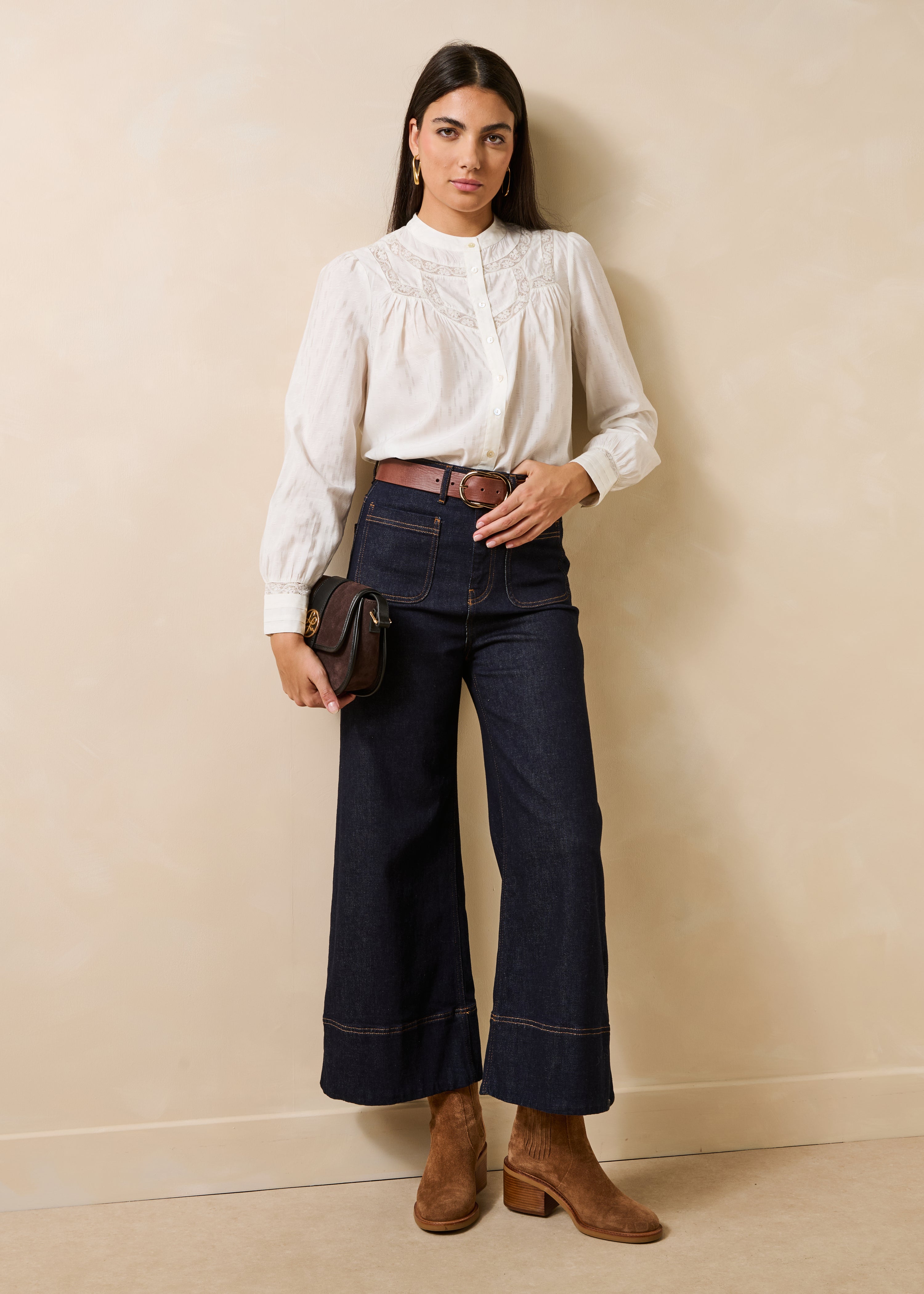 Camicia bianca in jacquard a maniche lunghe