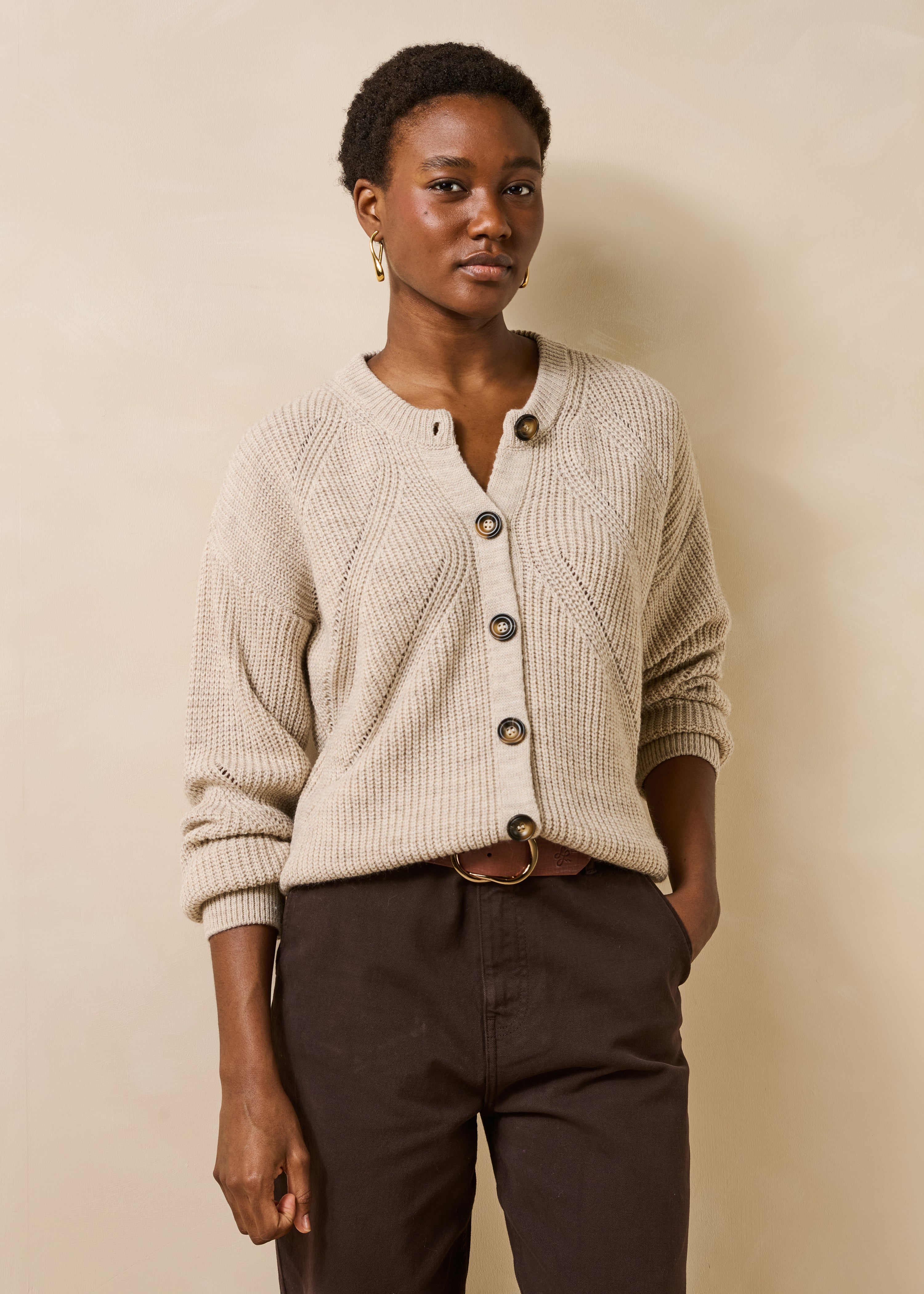 Gilet beige manches longues col rond