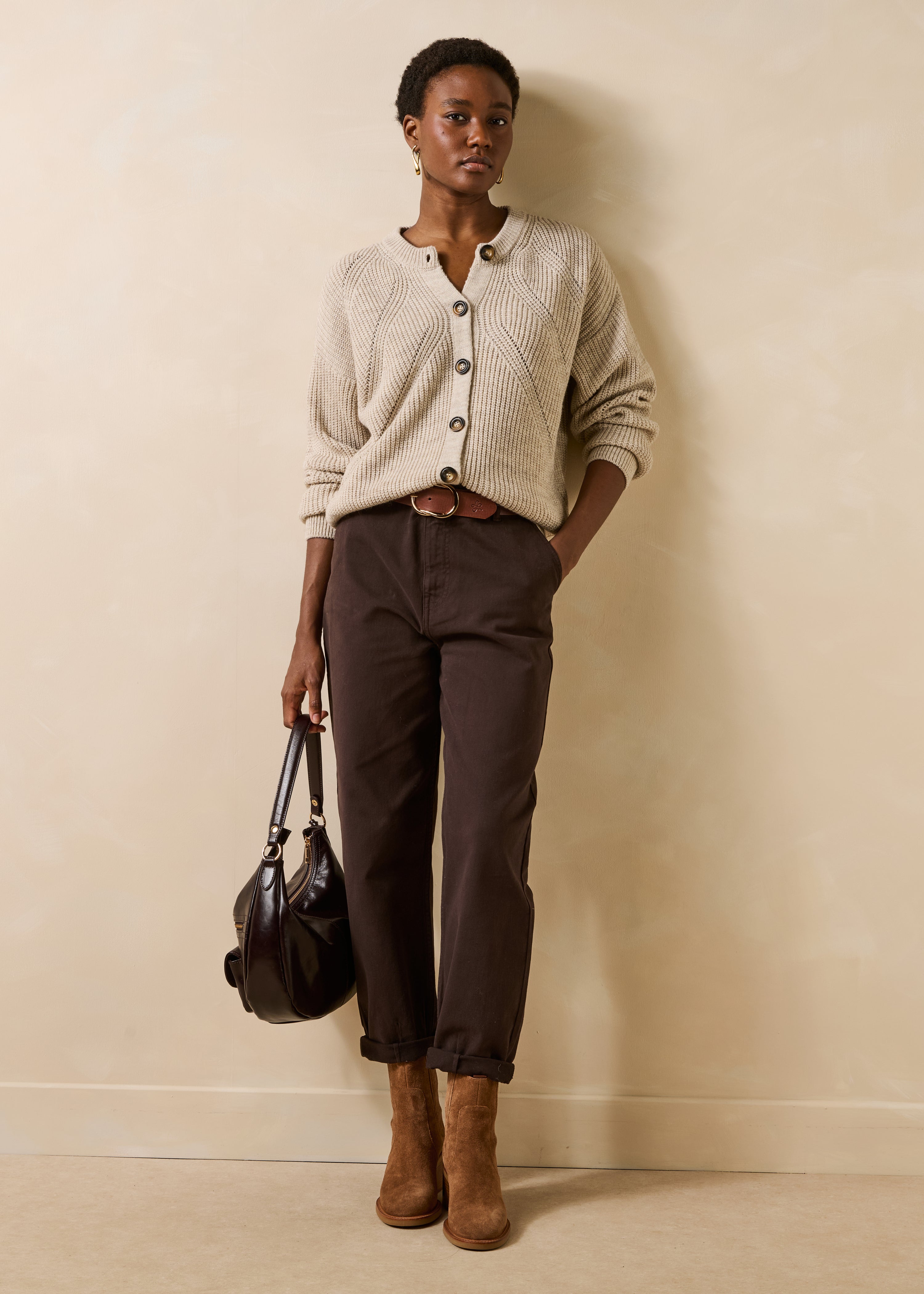 Gilet beige manches longues col rond