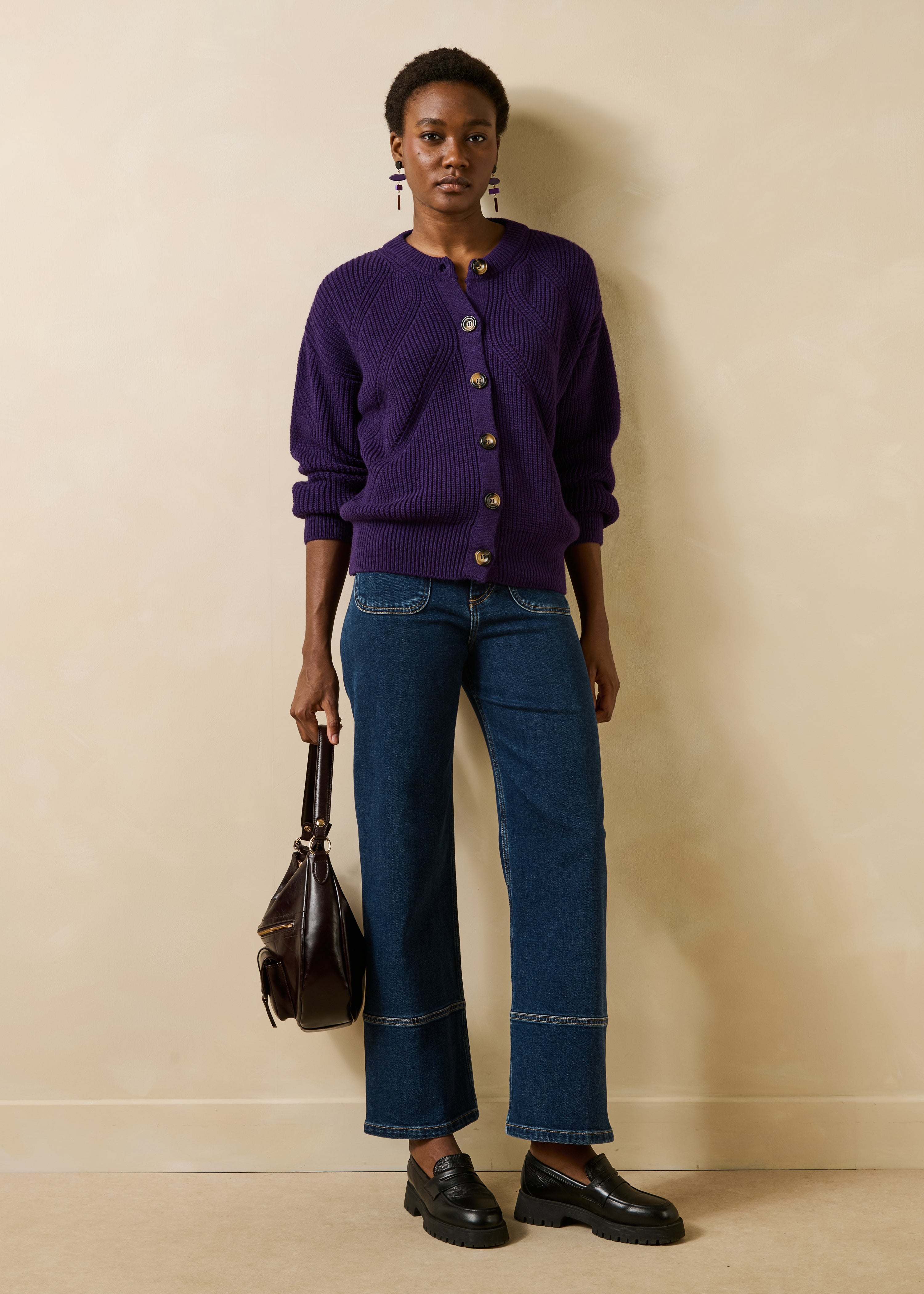 Gilet prune manches longues col rond