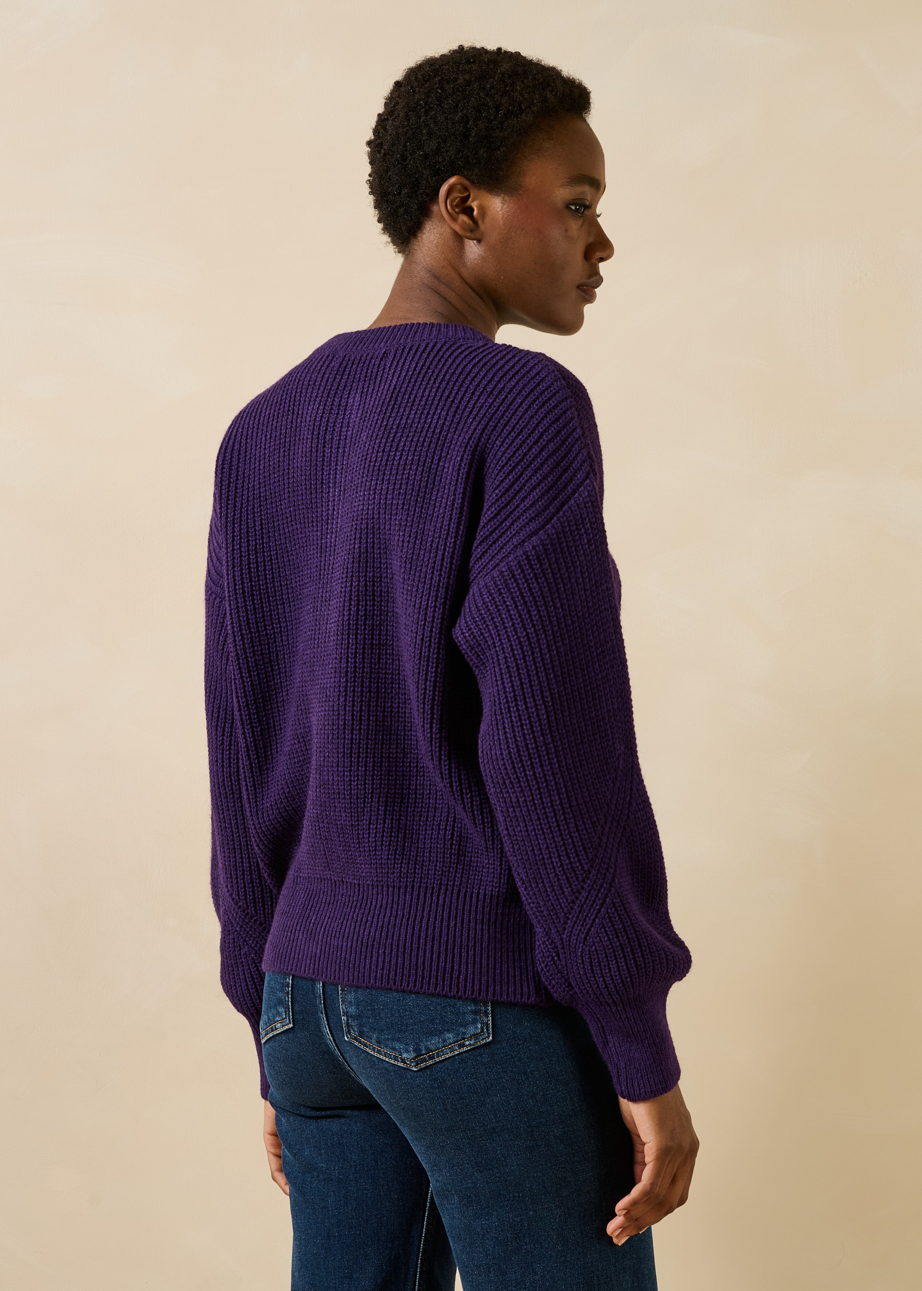 Gilet prune manches longues col rond