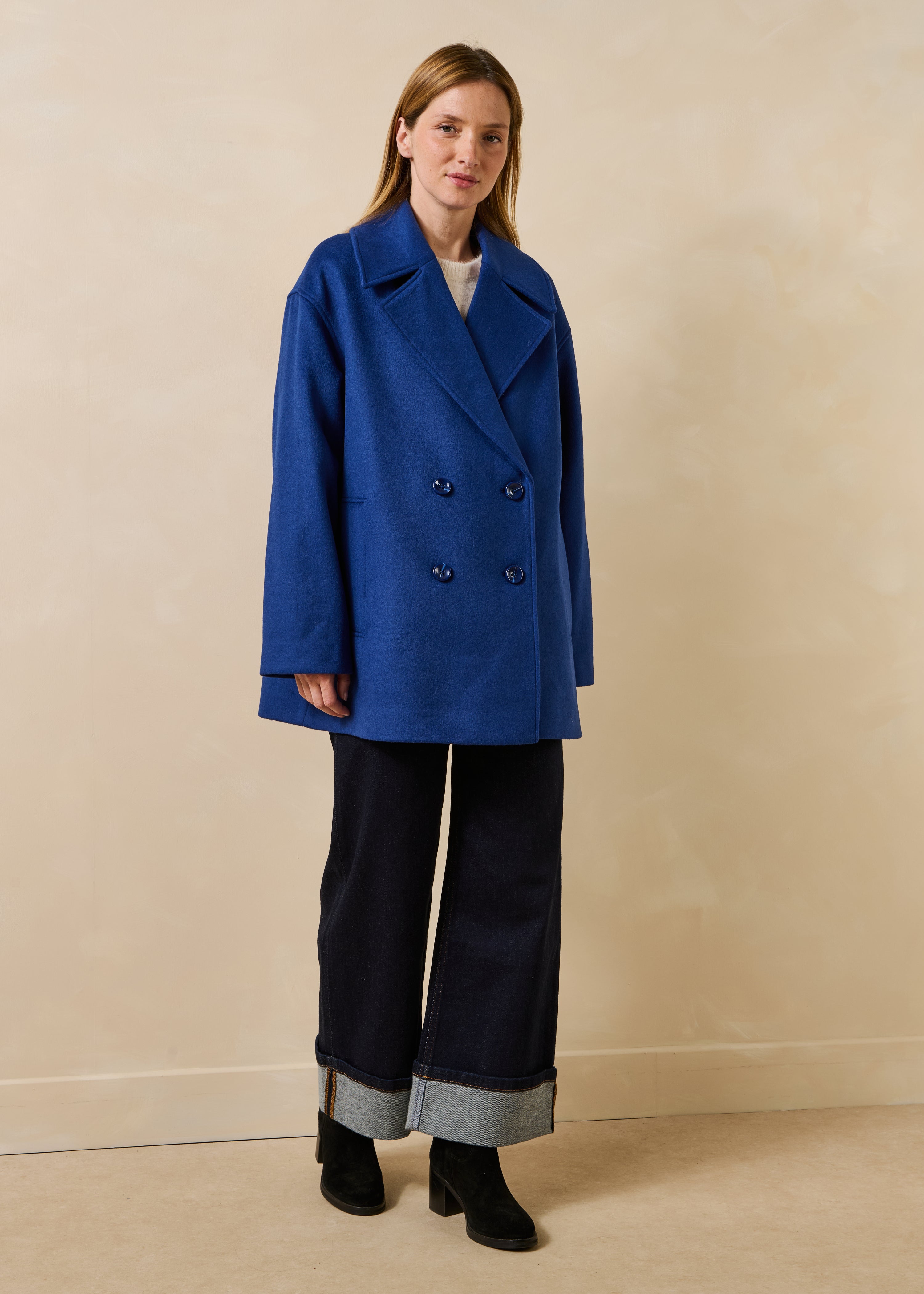 Manteau bleu marine caban en laine