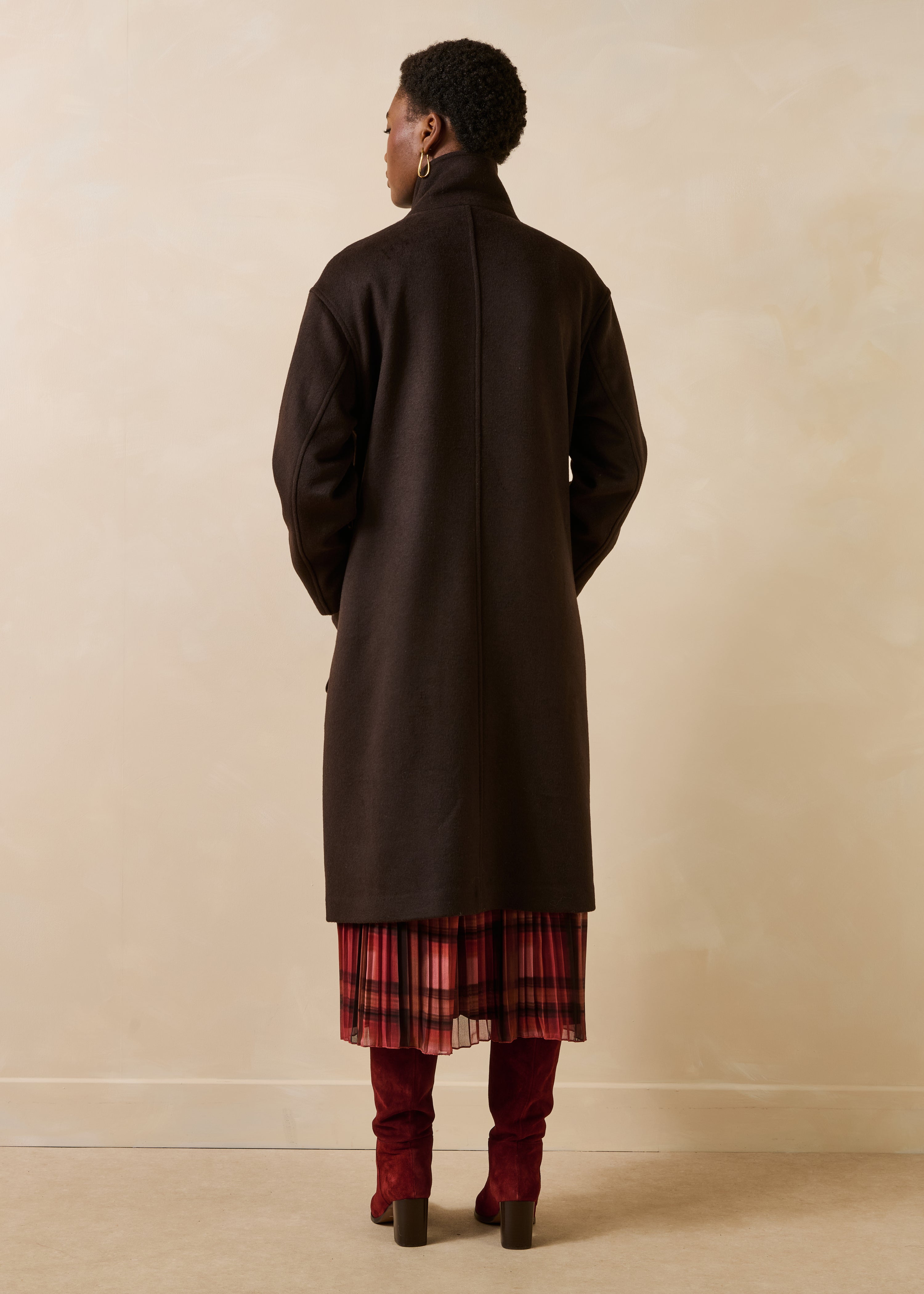 Manteau marron col montant en laine