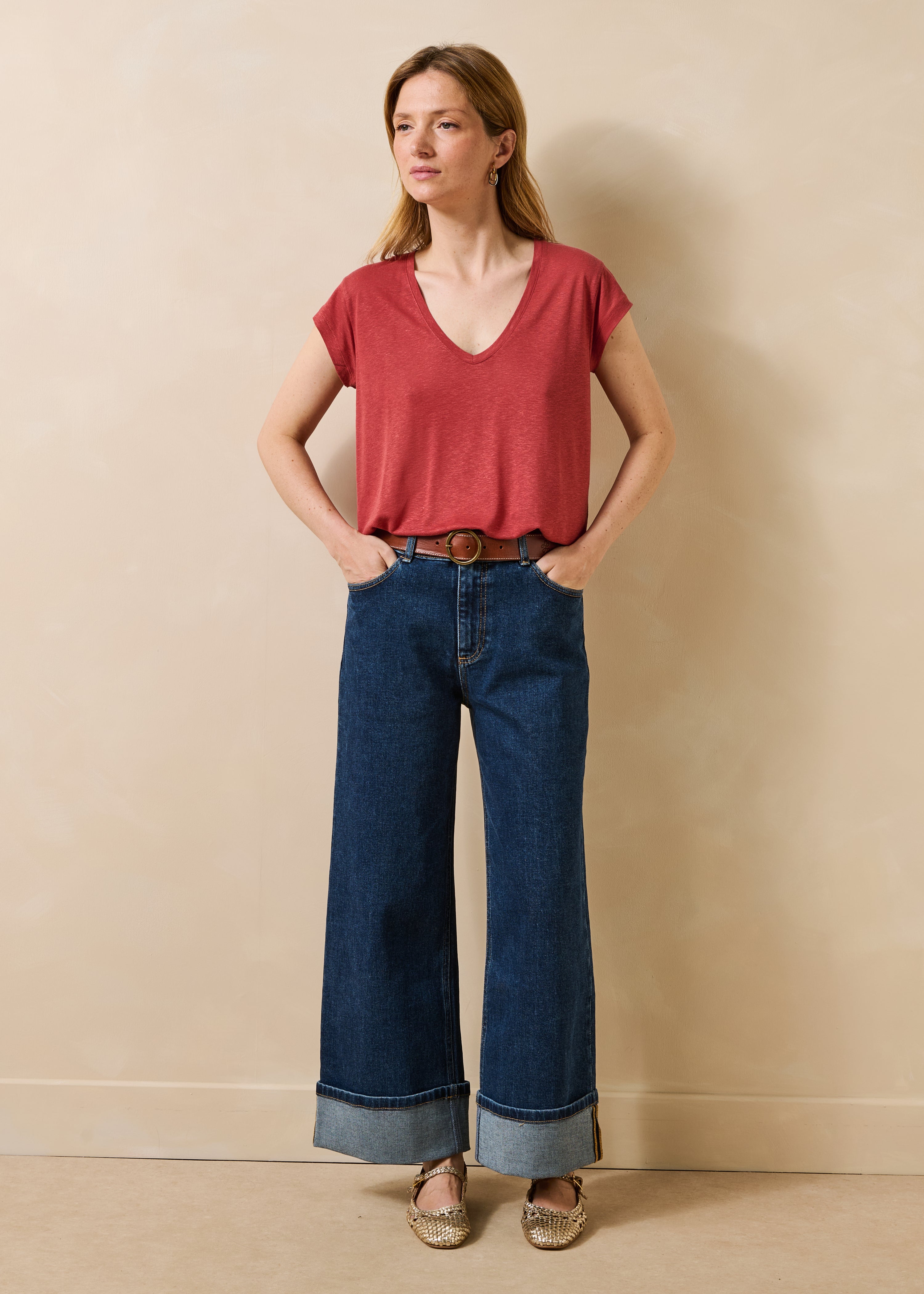 Blue Washed Cropped Jeans in Organic Cotton