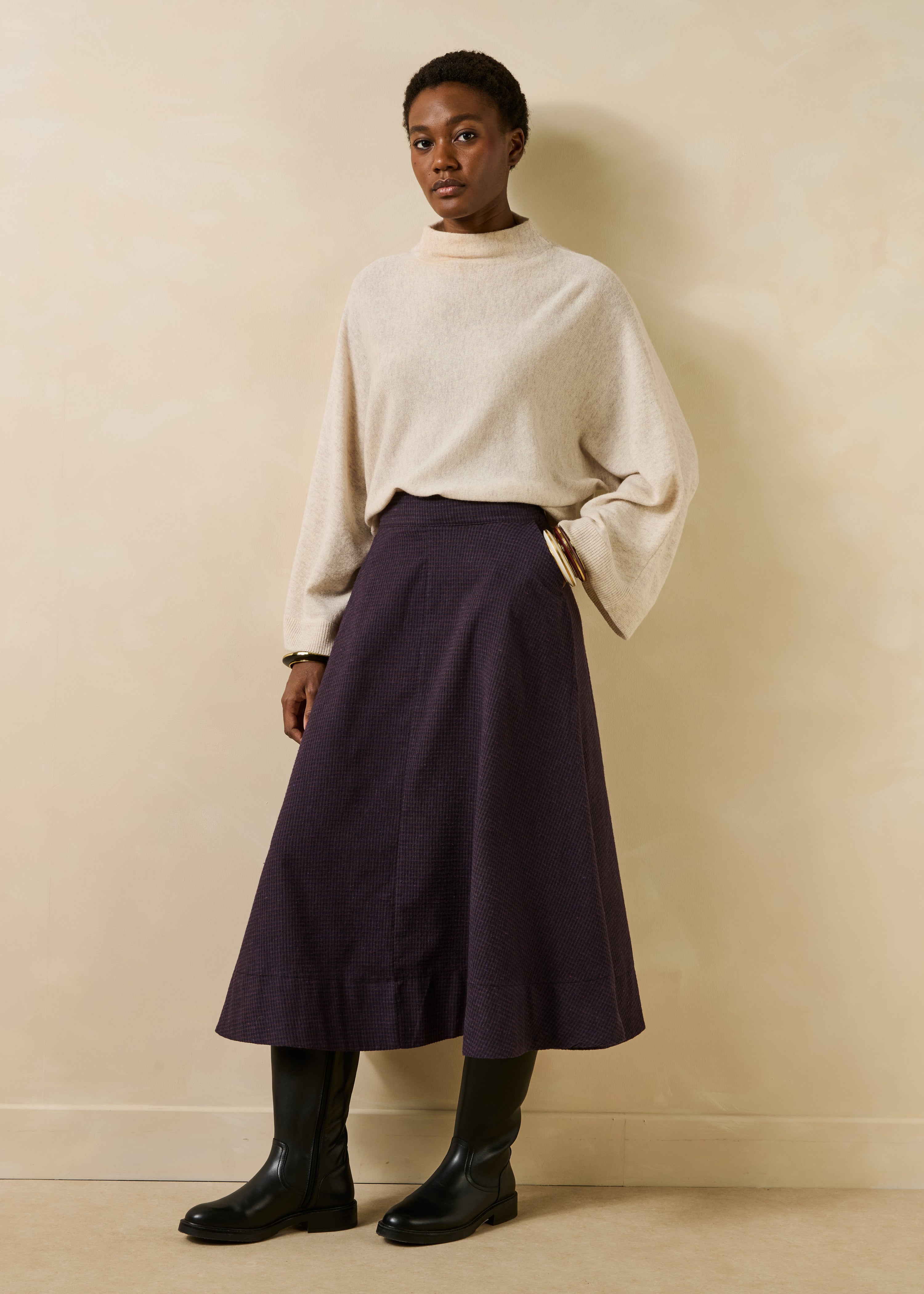 Purple midi skirt with vichy check pattern