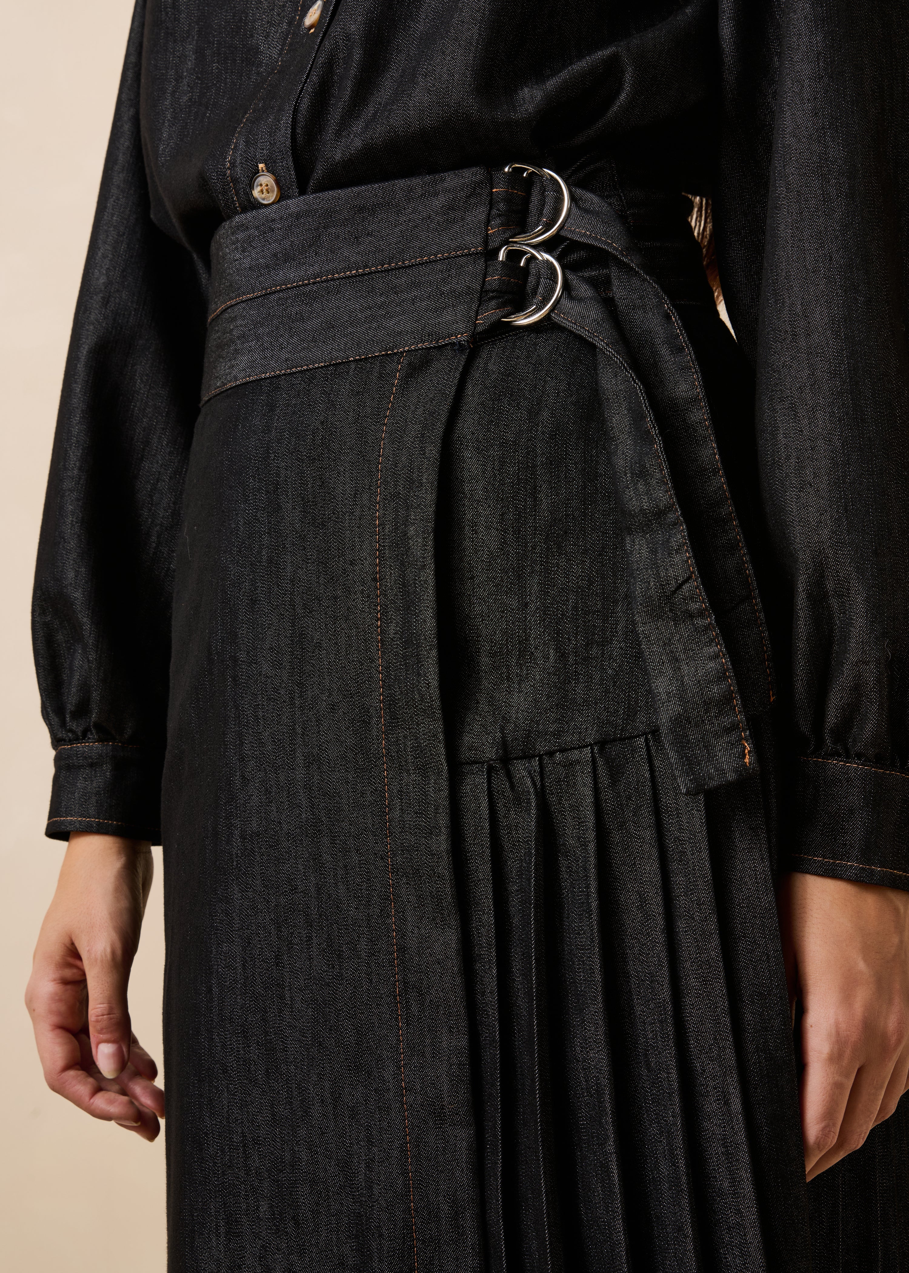 Black denim midi wrap skirt