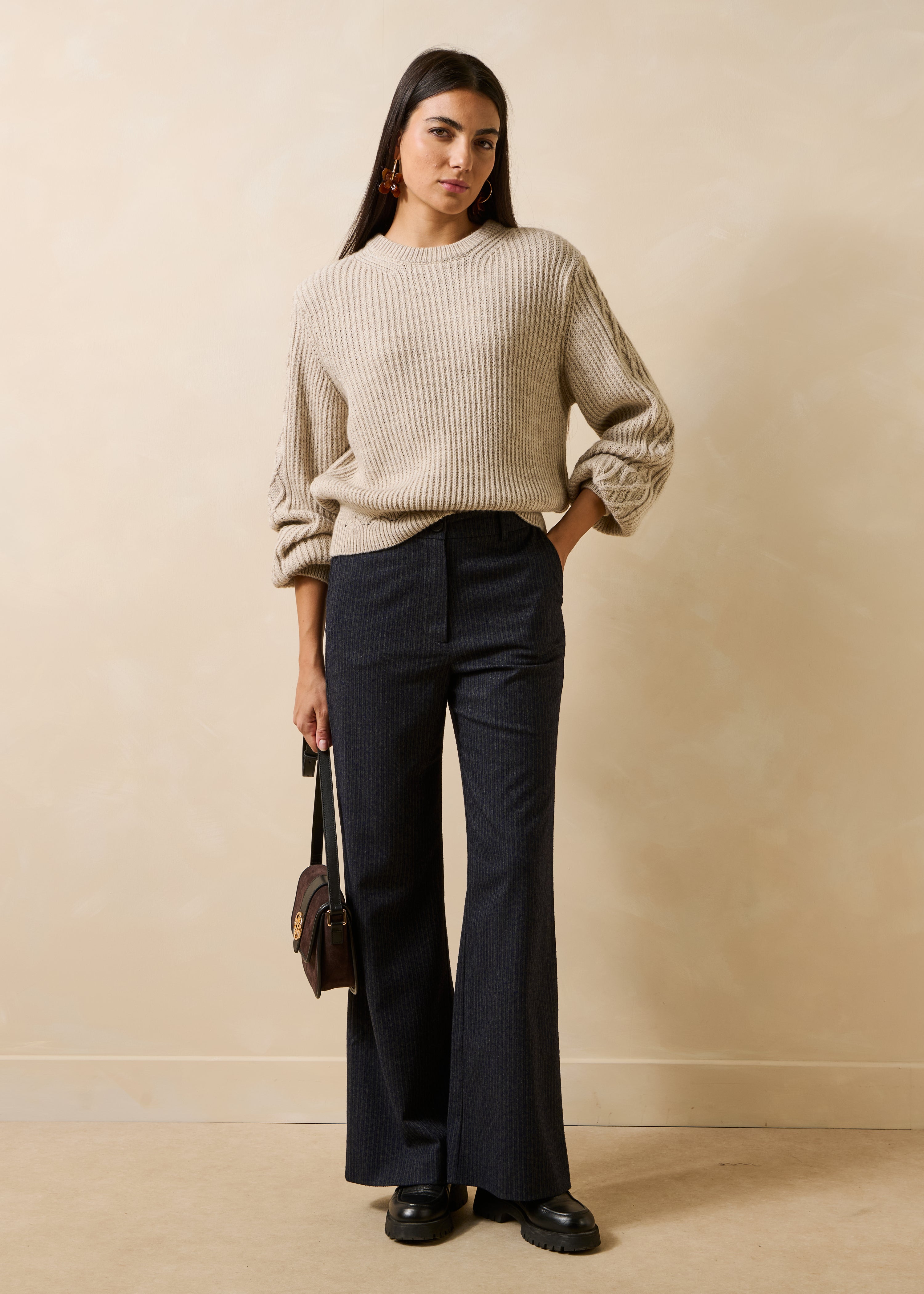 Anthracite gray striped straight pants