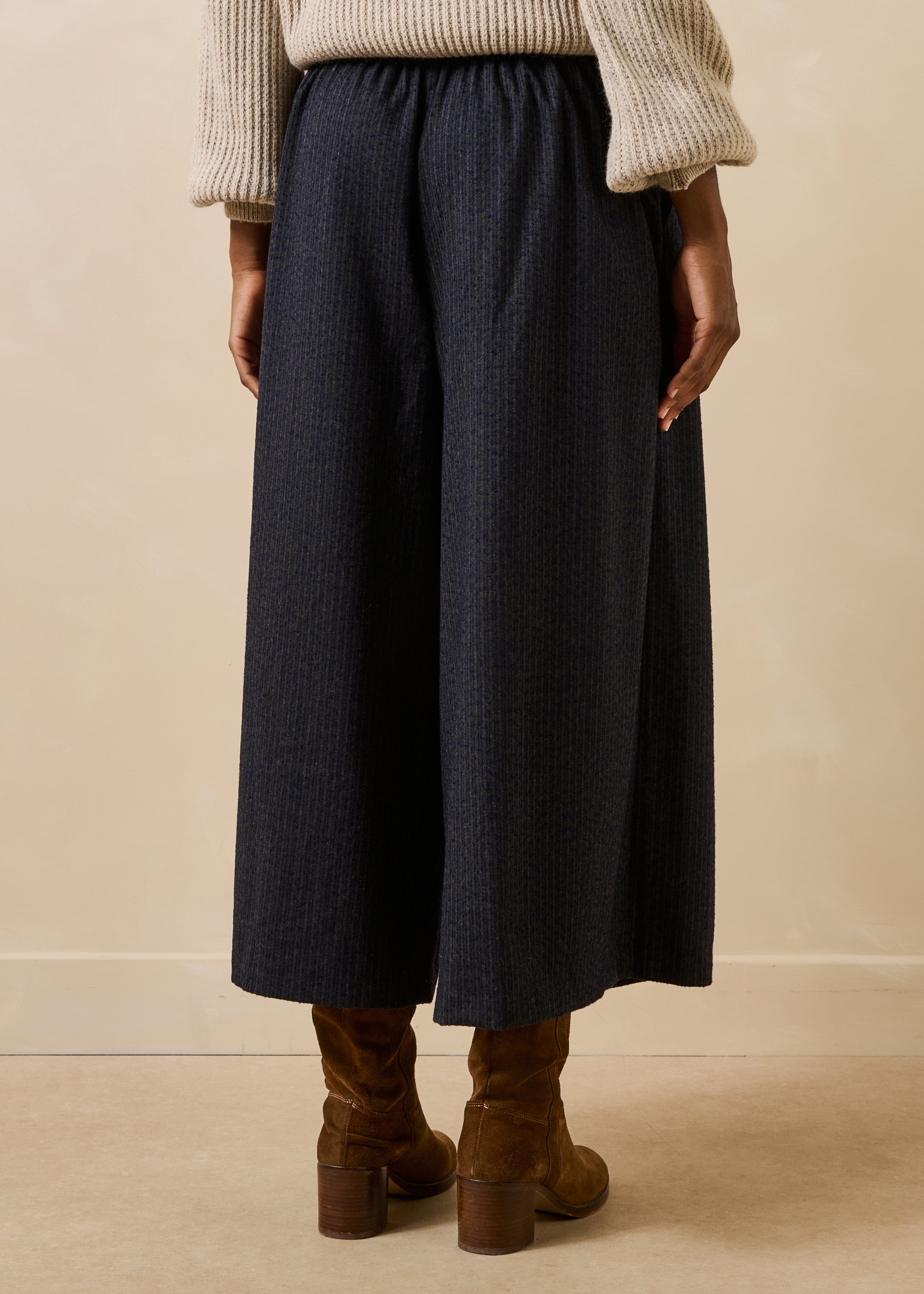 Pantalon large à rayures gris et bleu