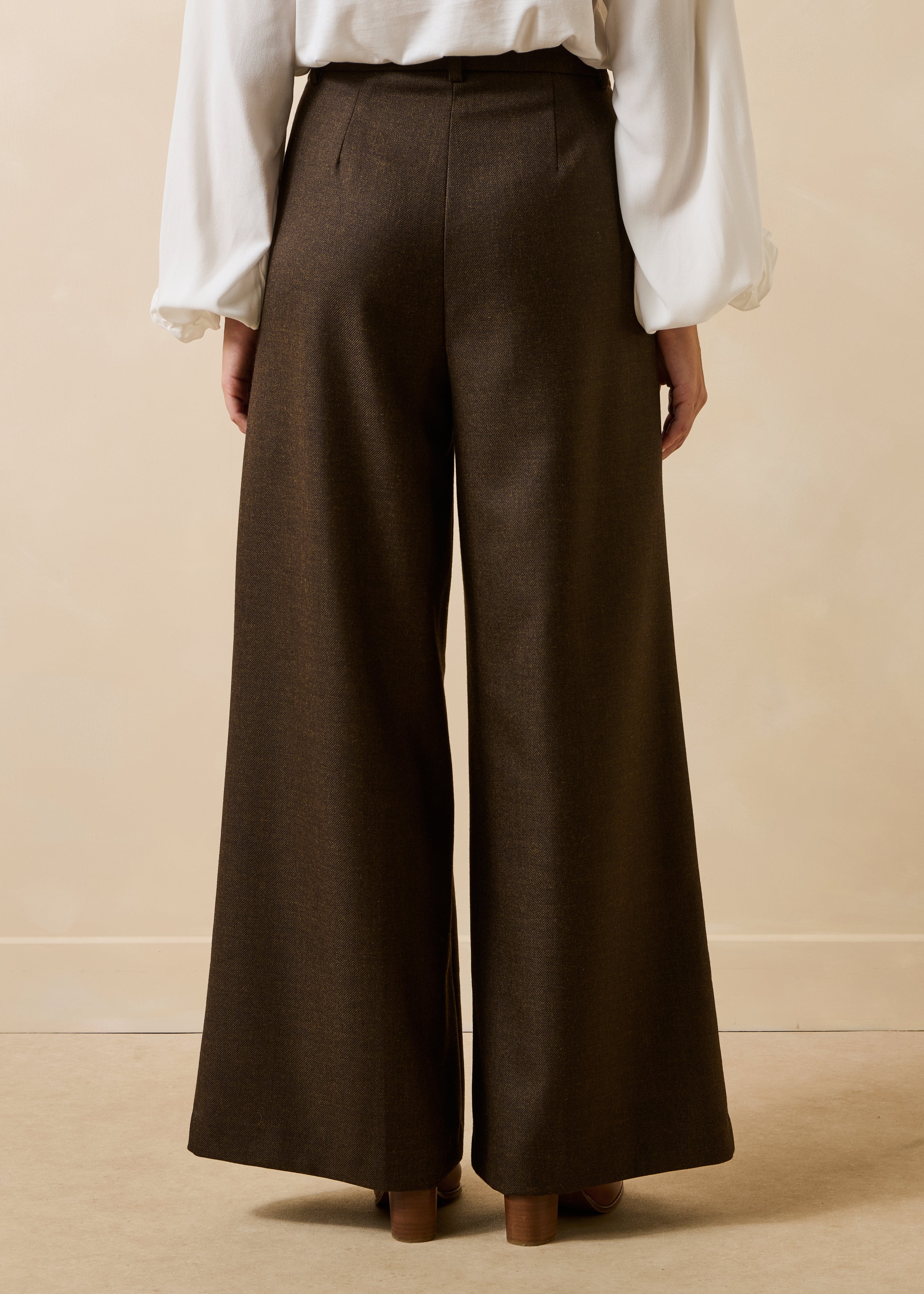 Pantalon large marron taille haute