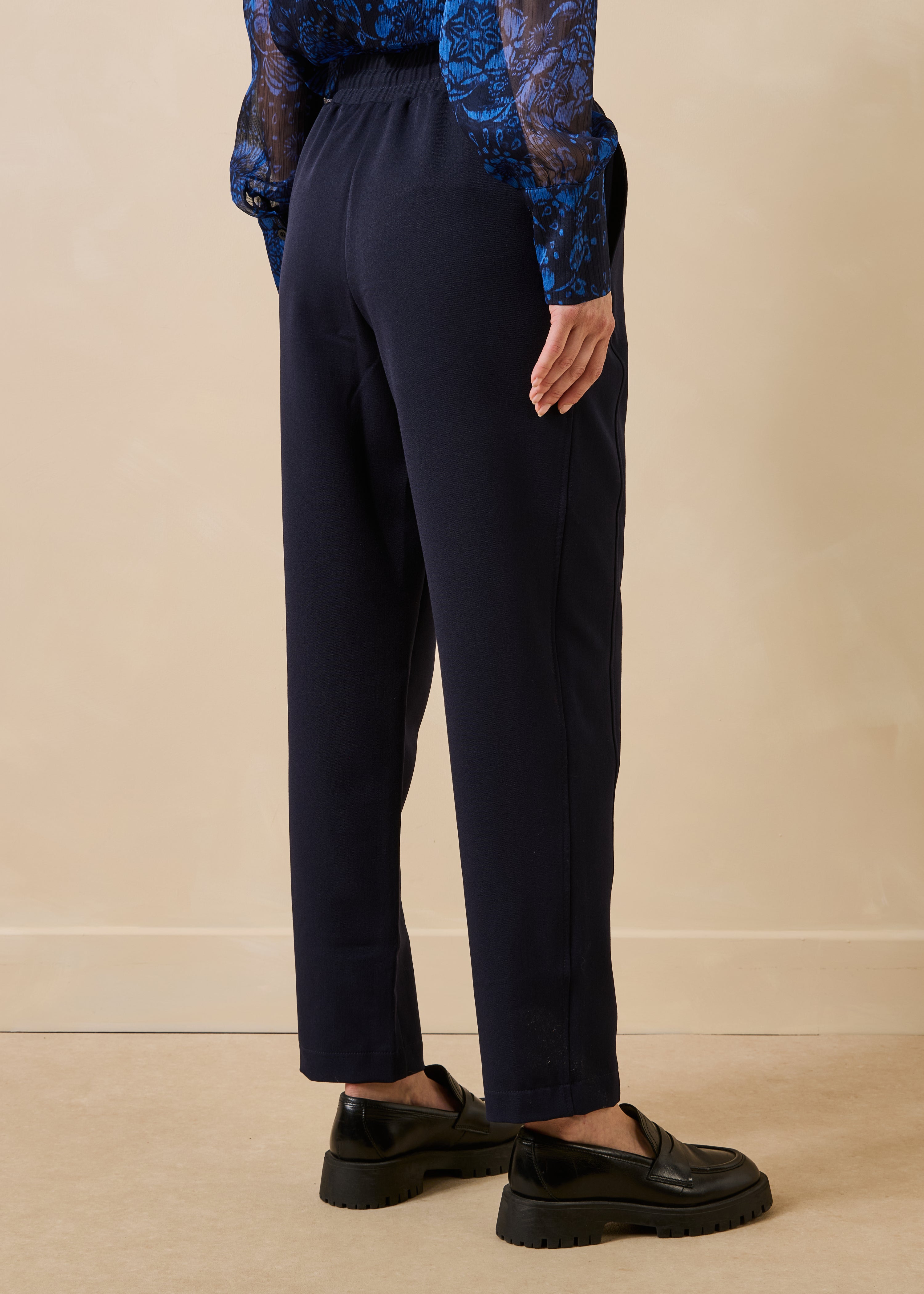 Pantalon carotte bleu marine taille élastiquée