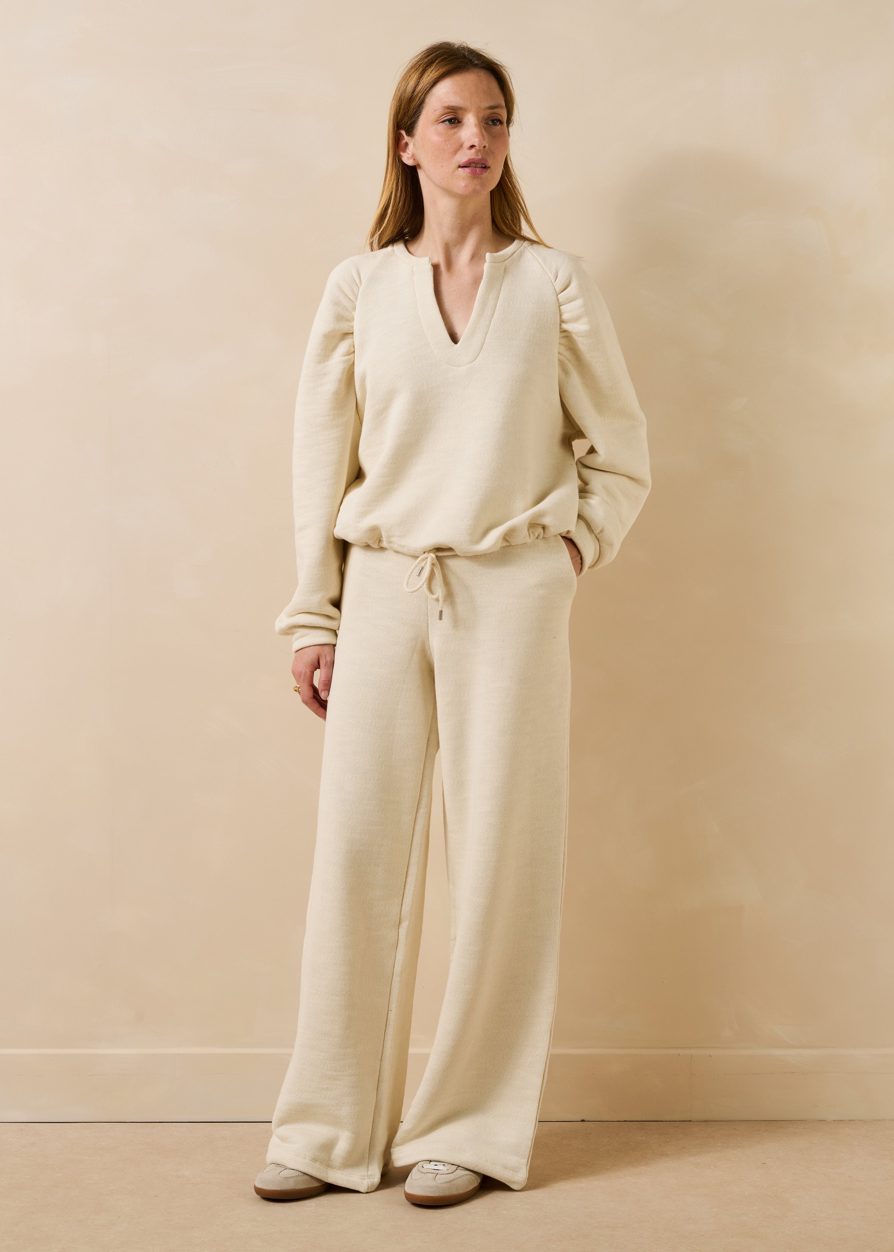 Pantalon large écru en coton biologique