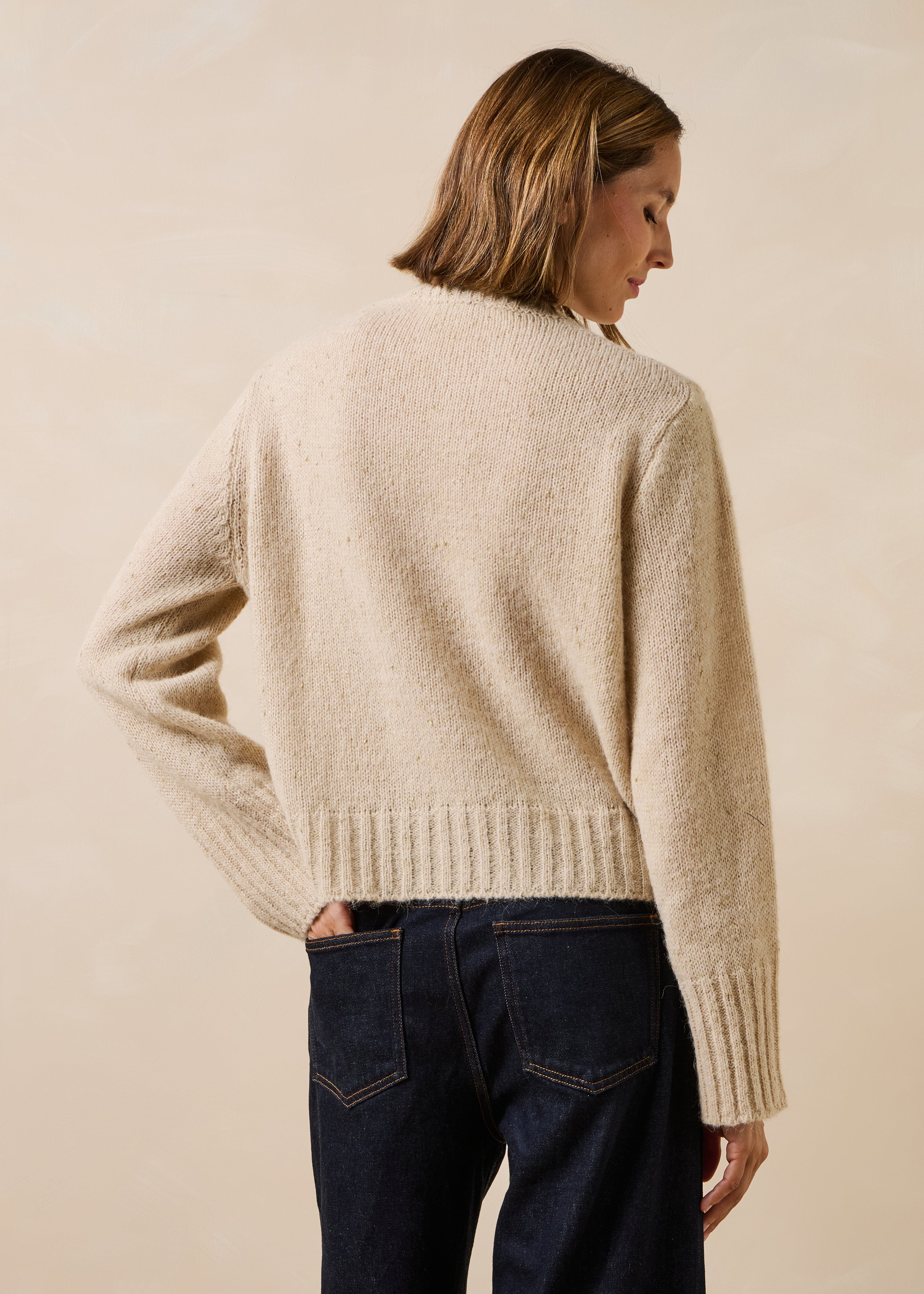 Beige long-sleeve crew neck sweater