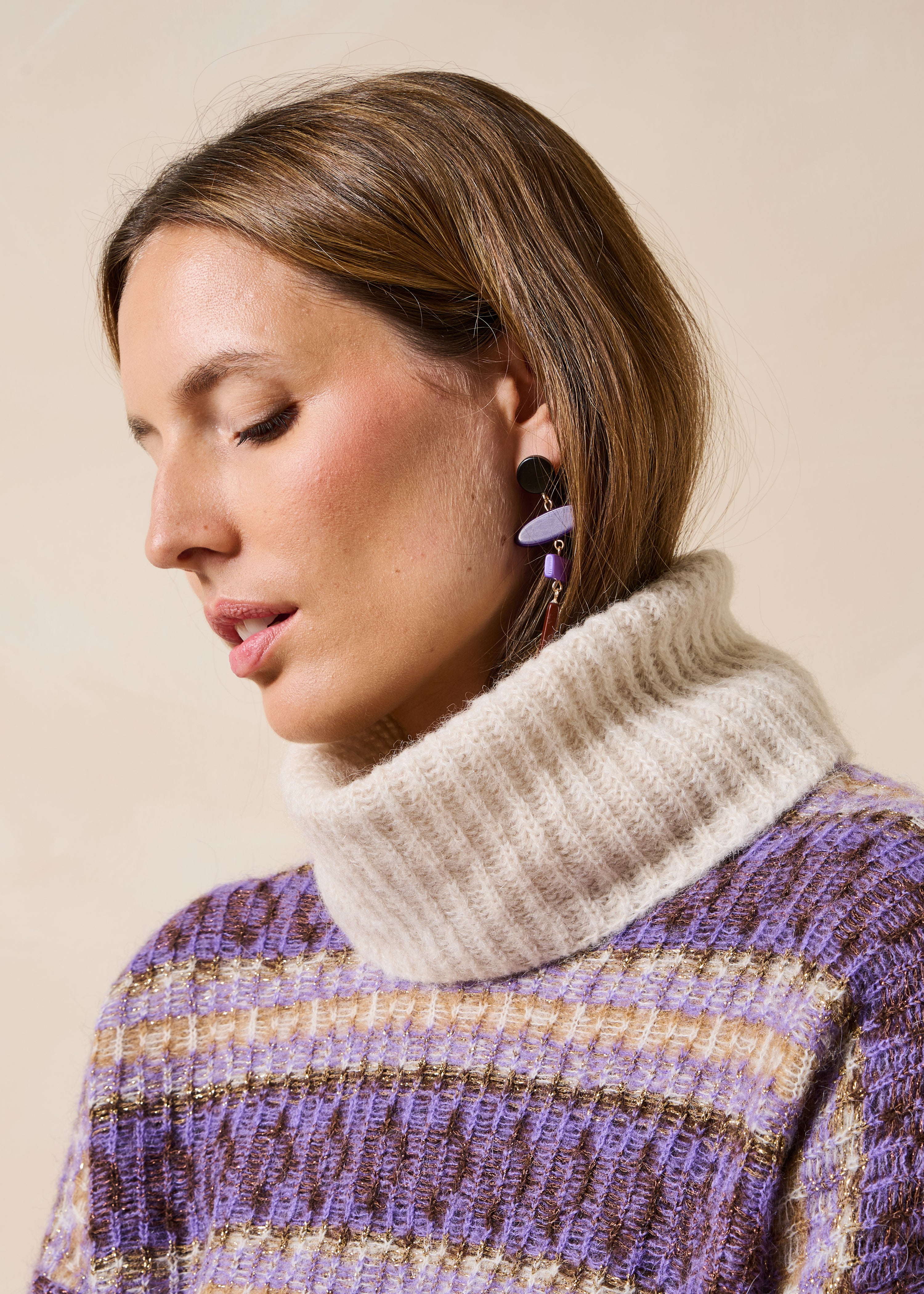 Ecru and purple sweater