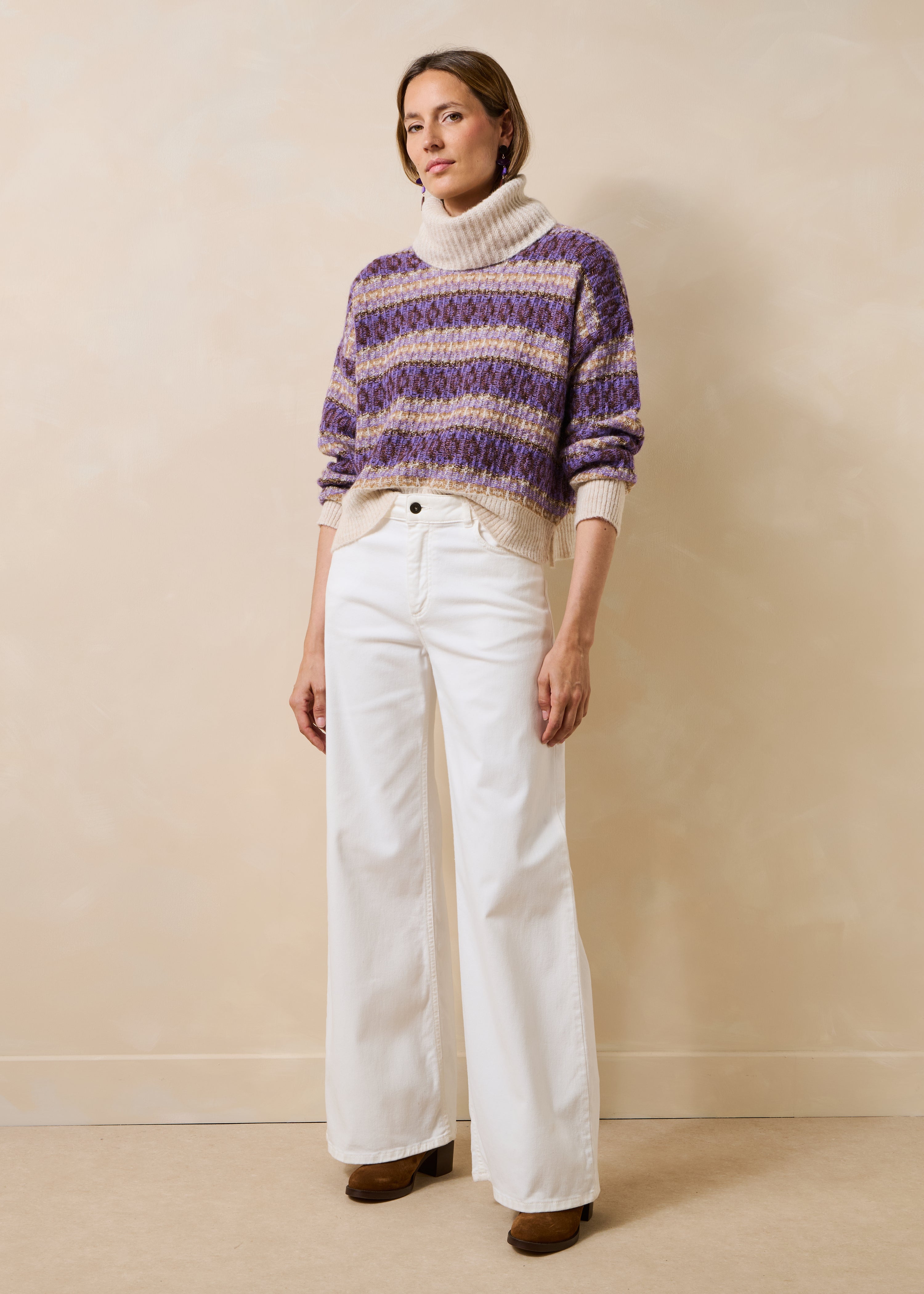 Ecru and purple sweater