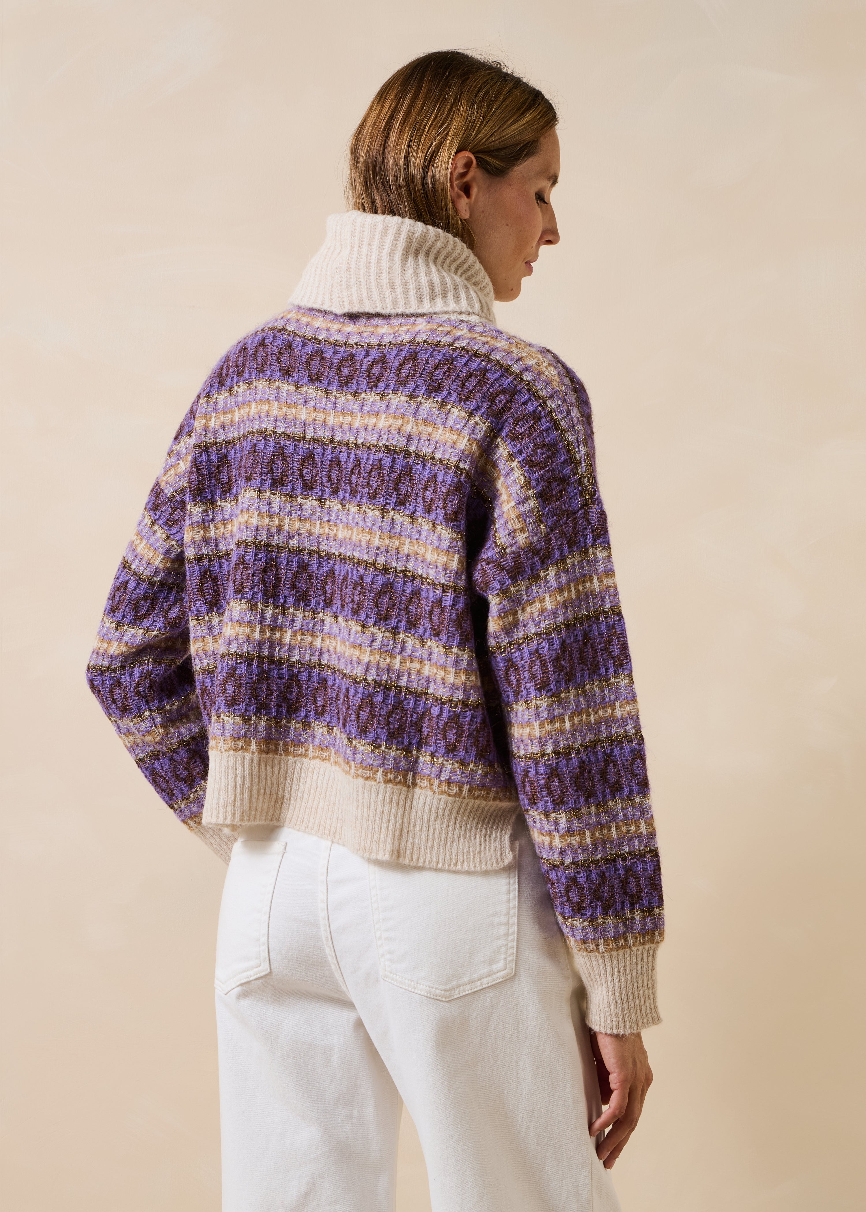 Ecru and purple sweater