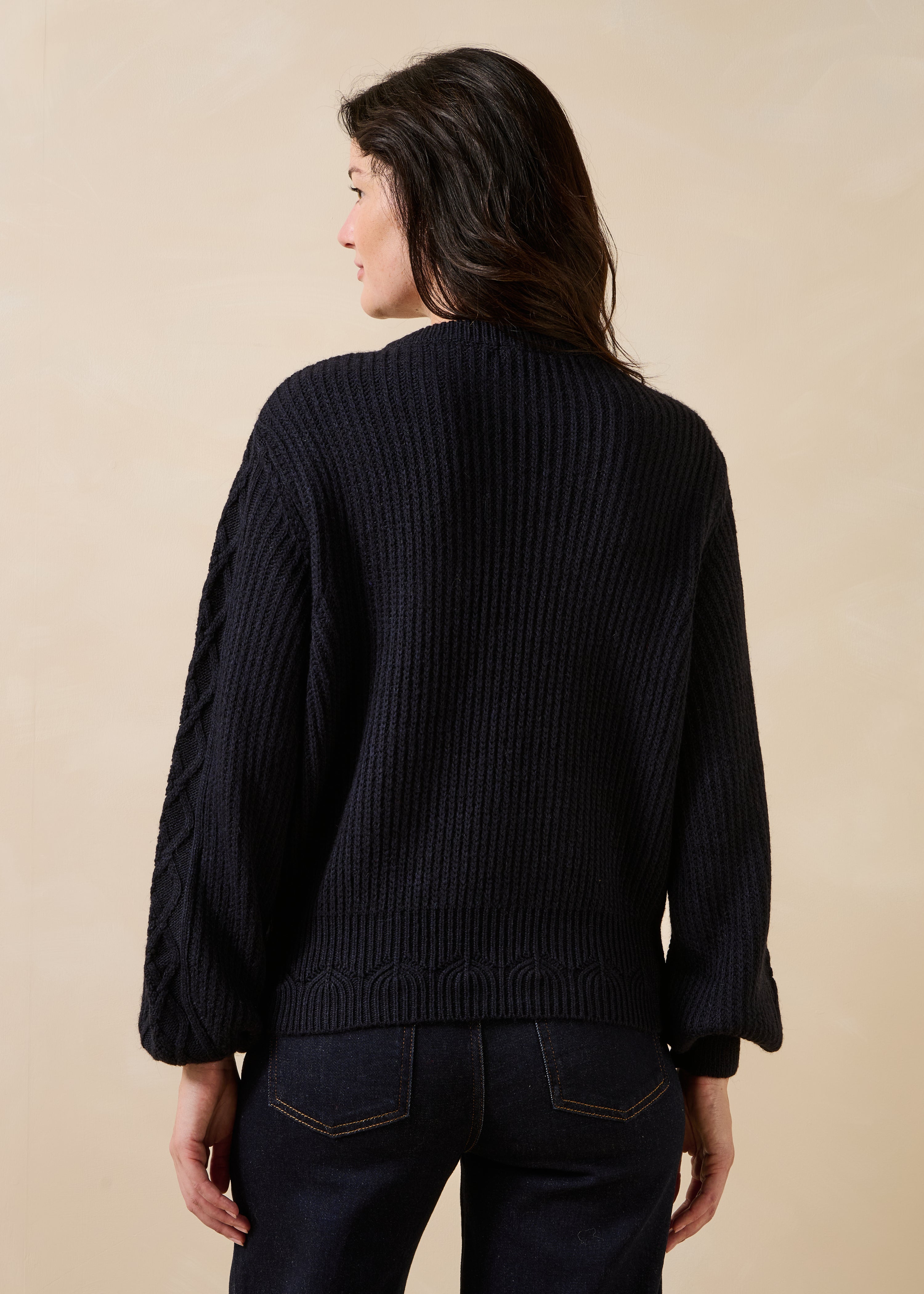 Navy blue long-sleeve crew neck sweater