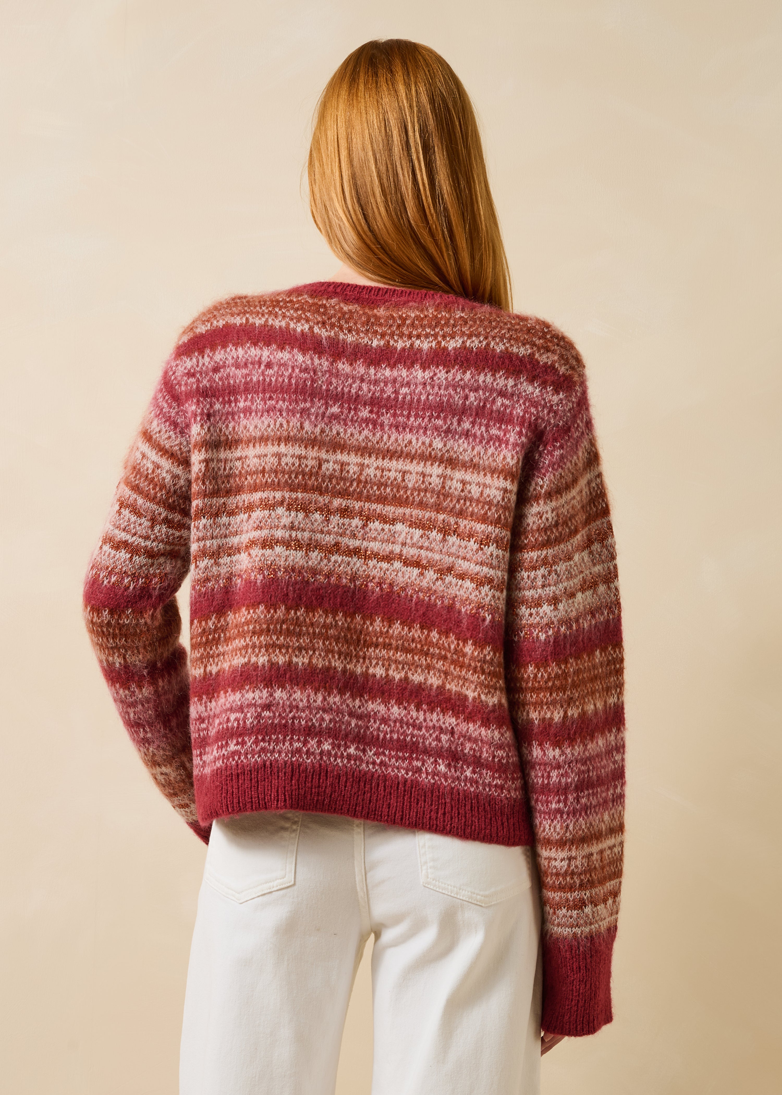 Mehrfarbiger Jacquard-Pullover mit langen Ärmeln und Rundhalsausschnitt