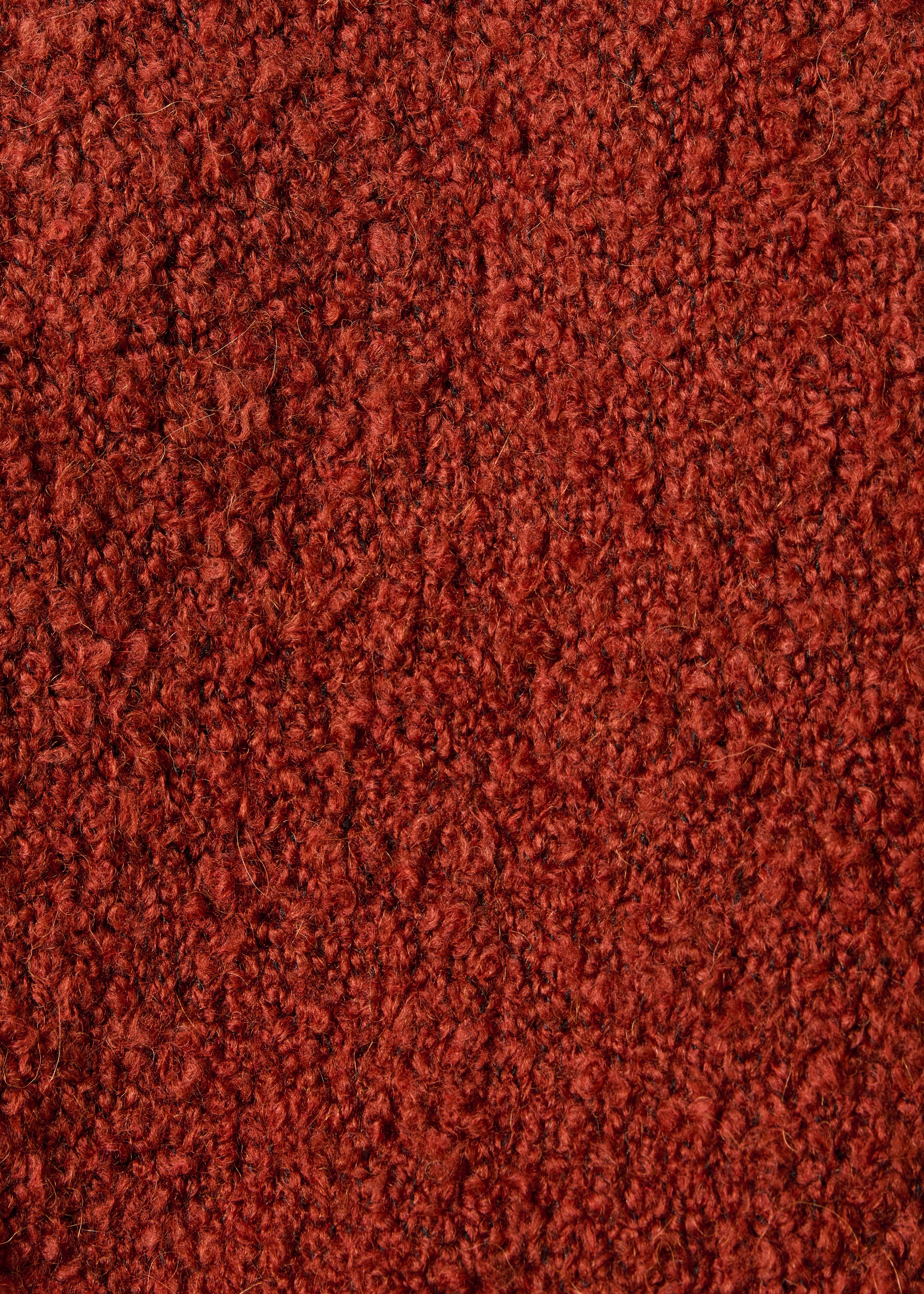 Rust boucle knit long sleeve round neck sweater