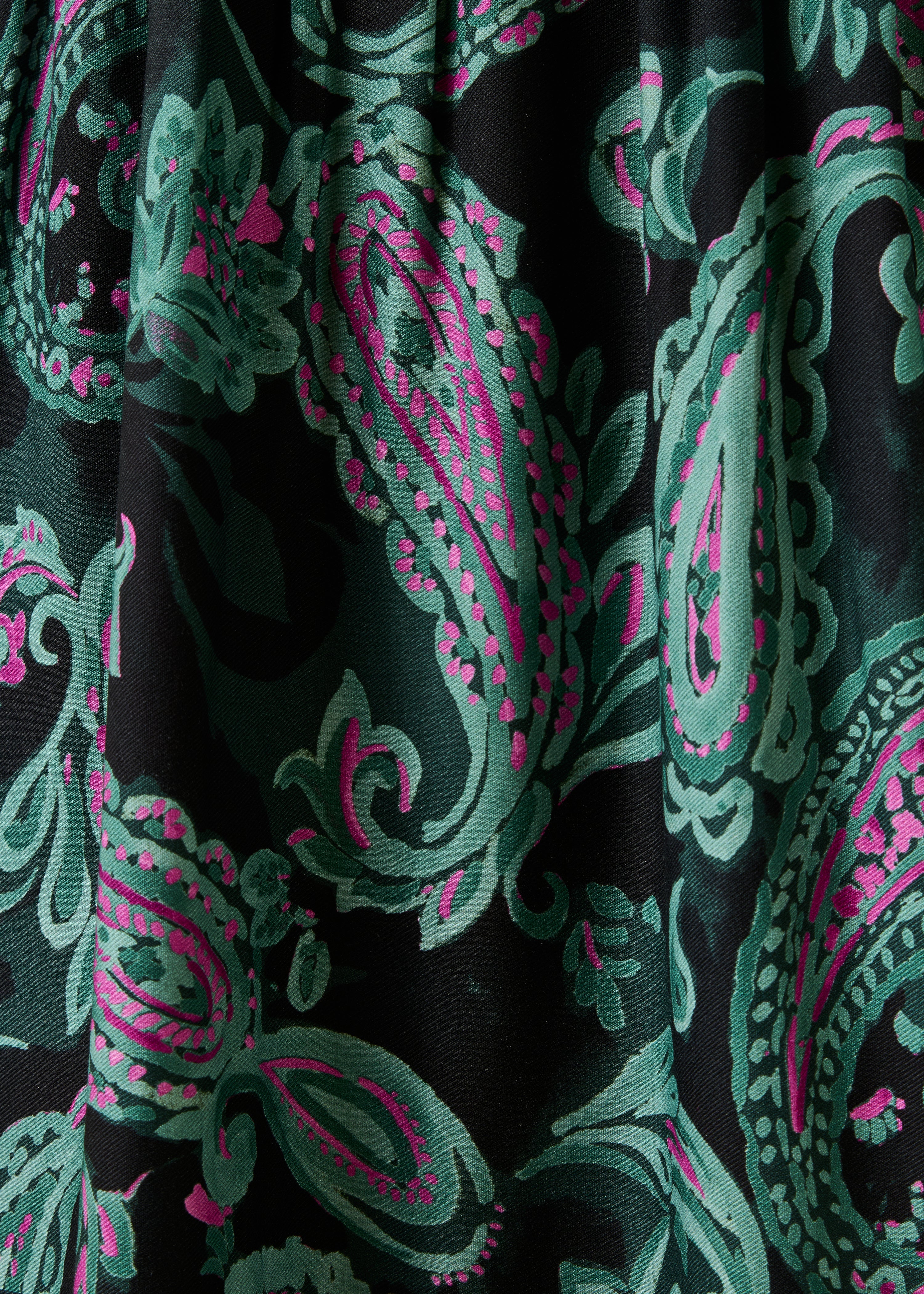 Robe longue ample verte imprimée manches longues