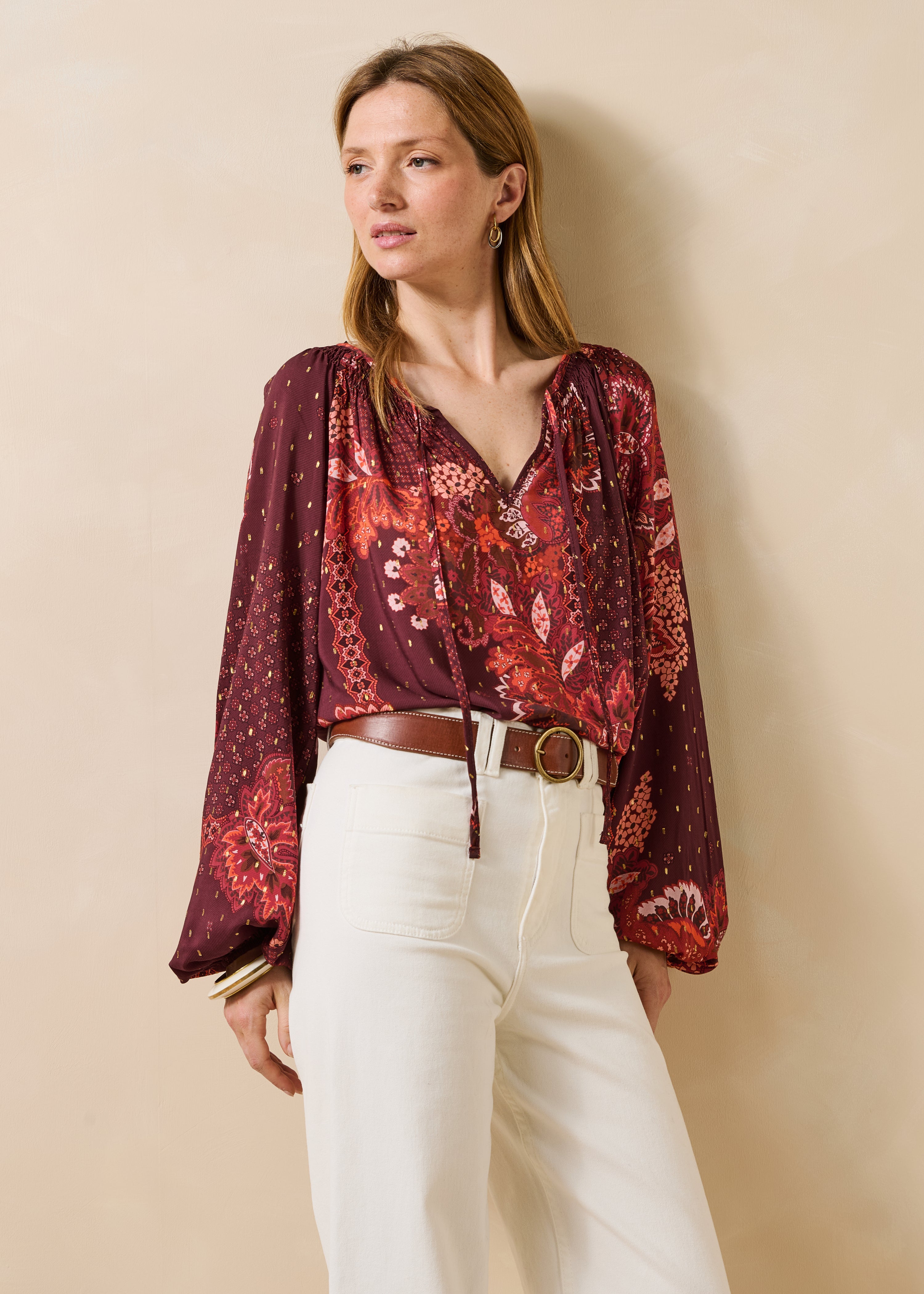 Loose red top with print
