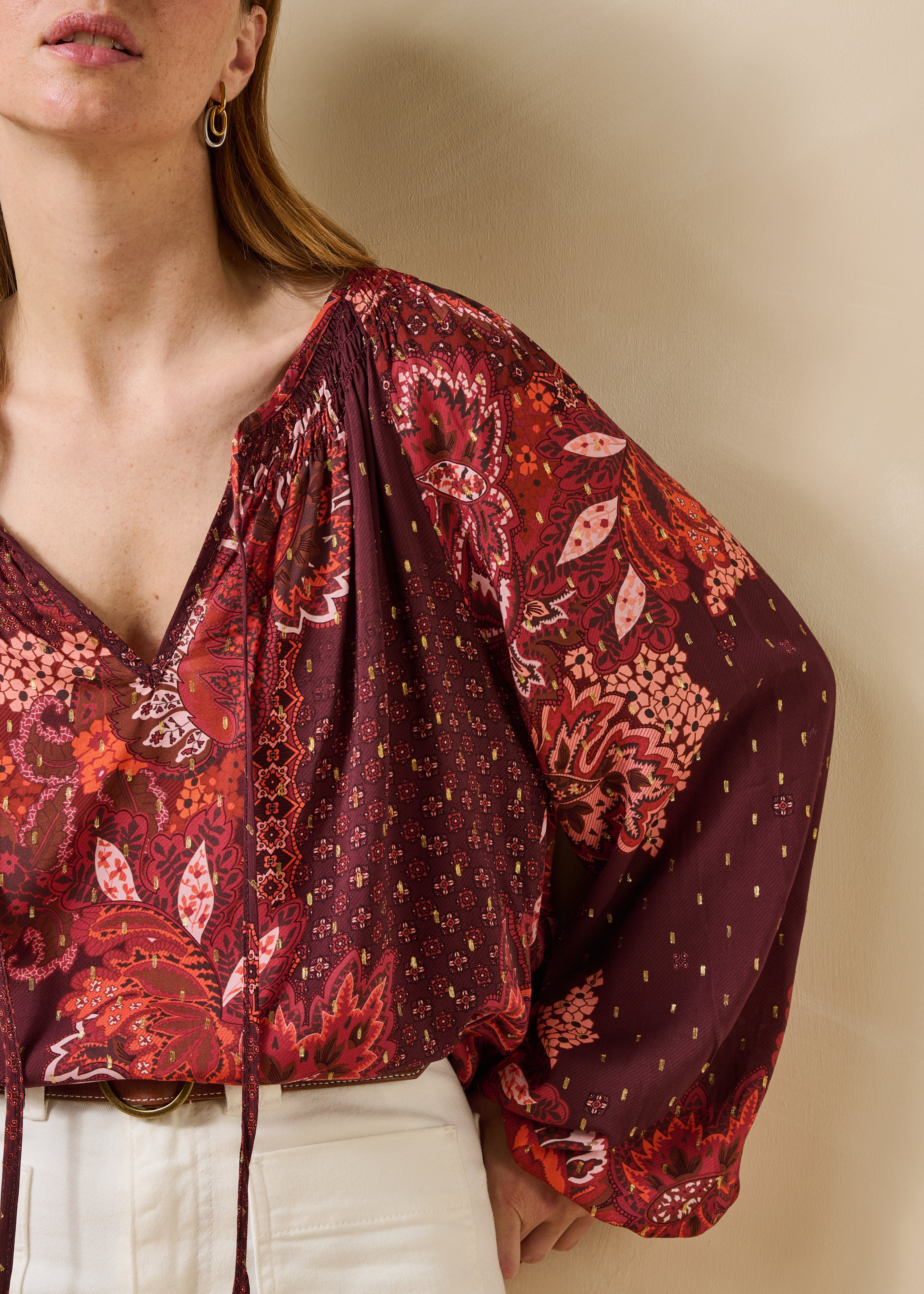 Loose red top with print