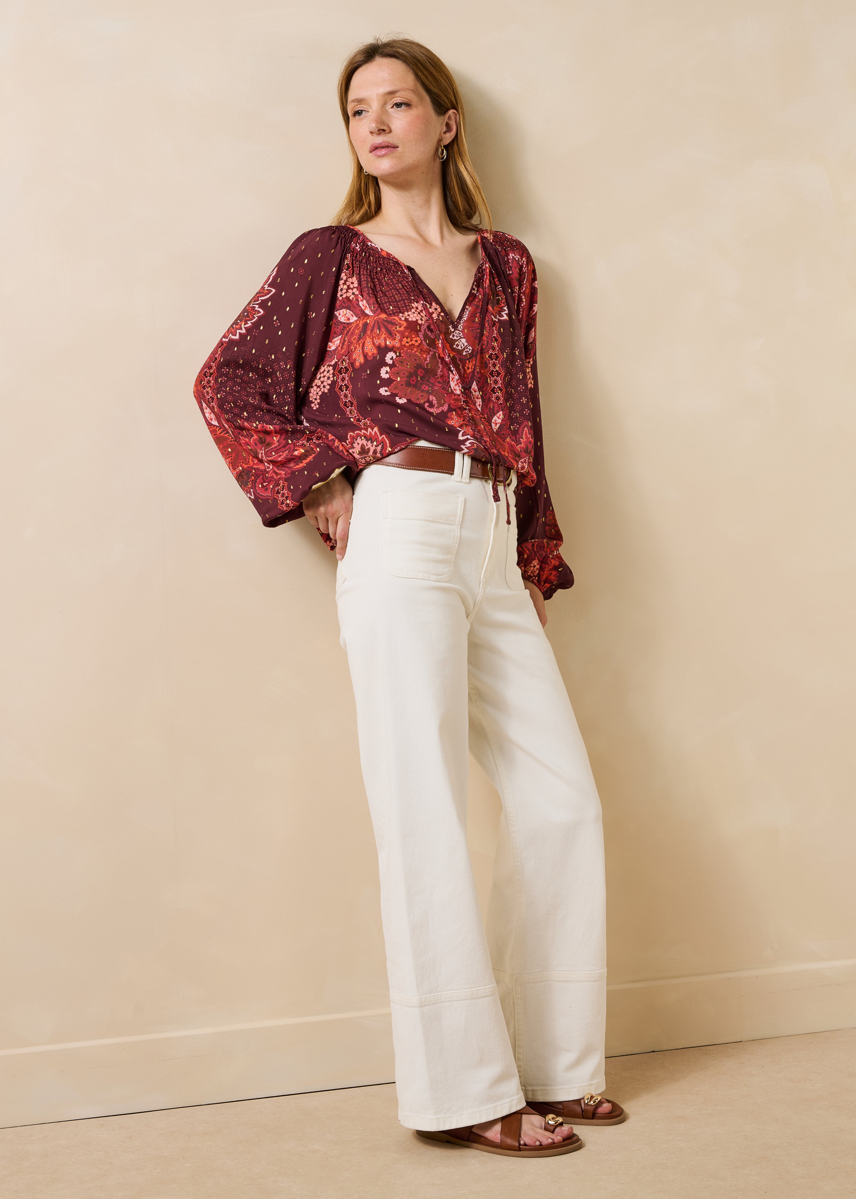Loose red top with print