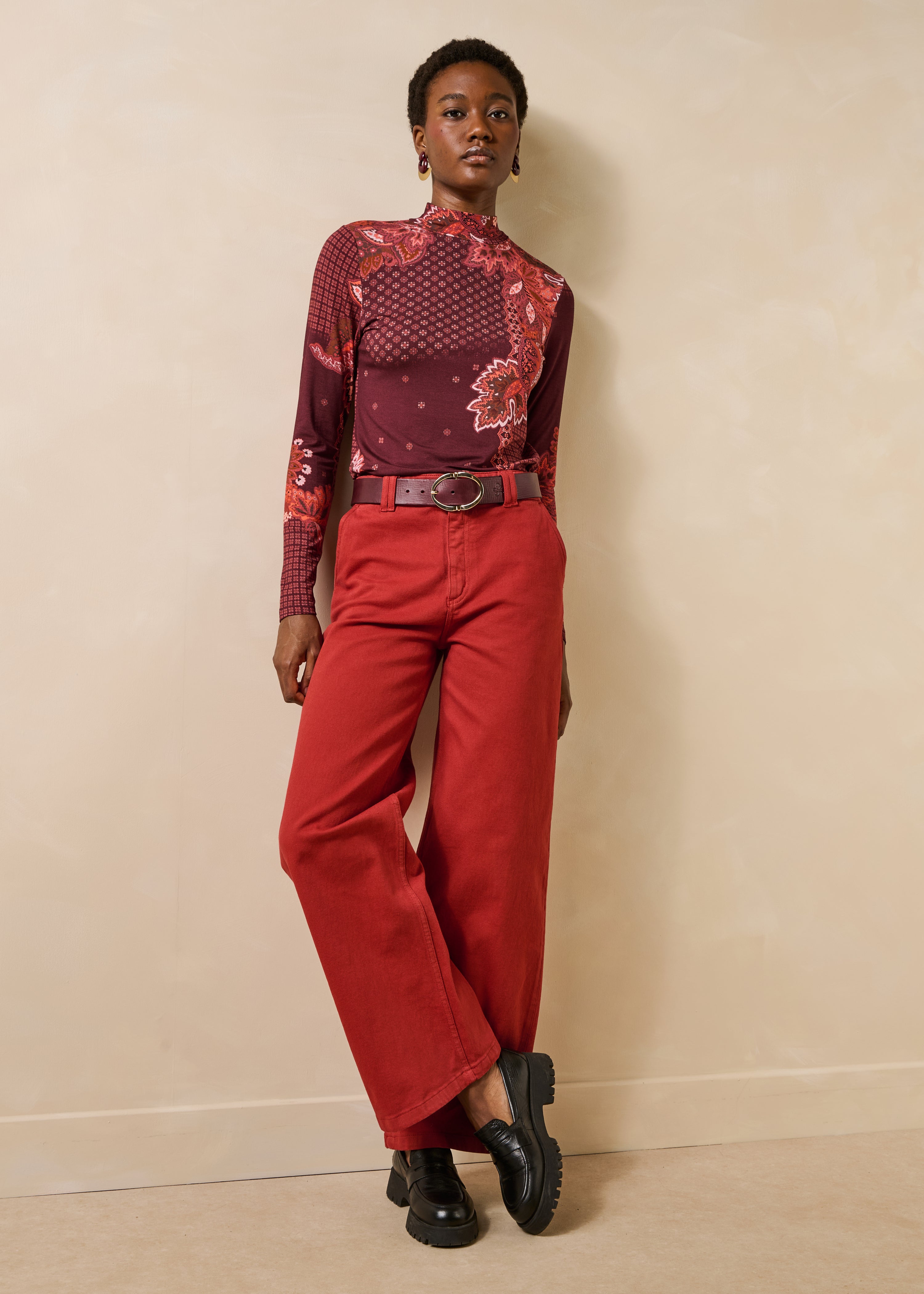 Red printed long-sleeve jersey T-shirt