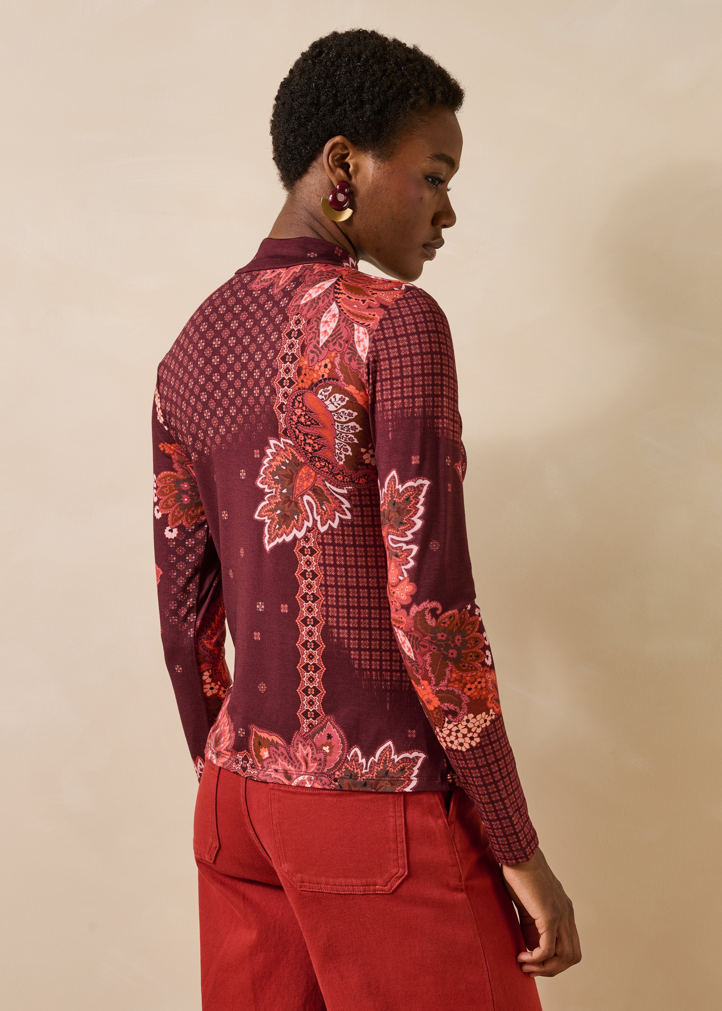 Red printed long-sleeve jersey T-shirt