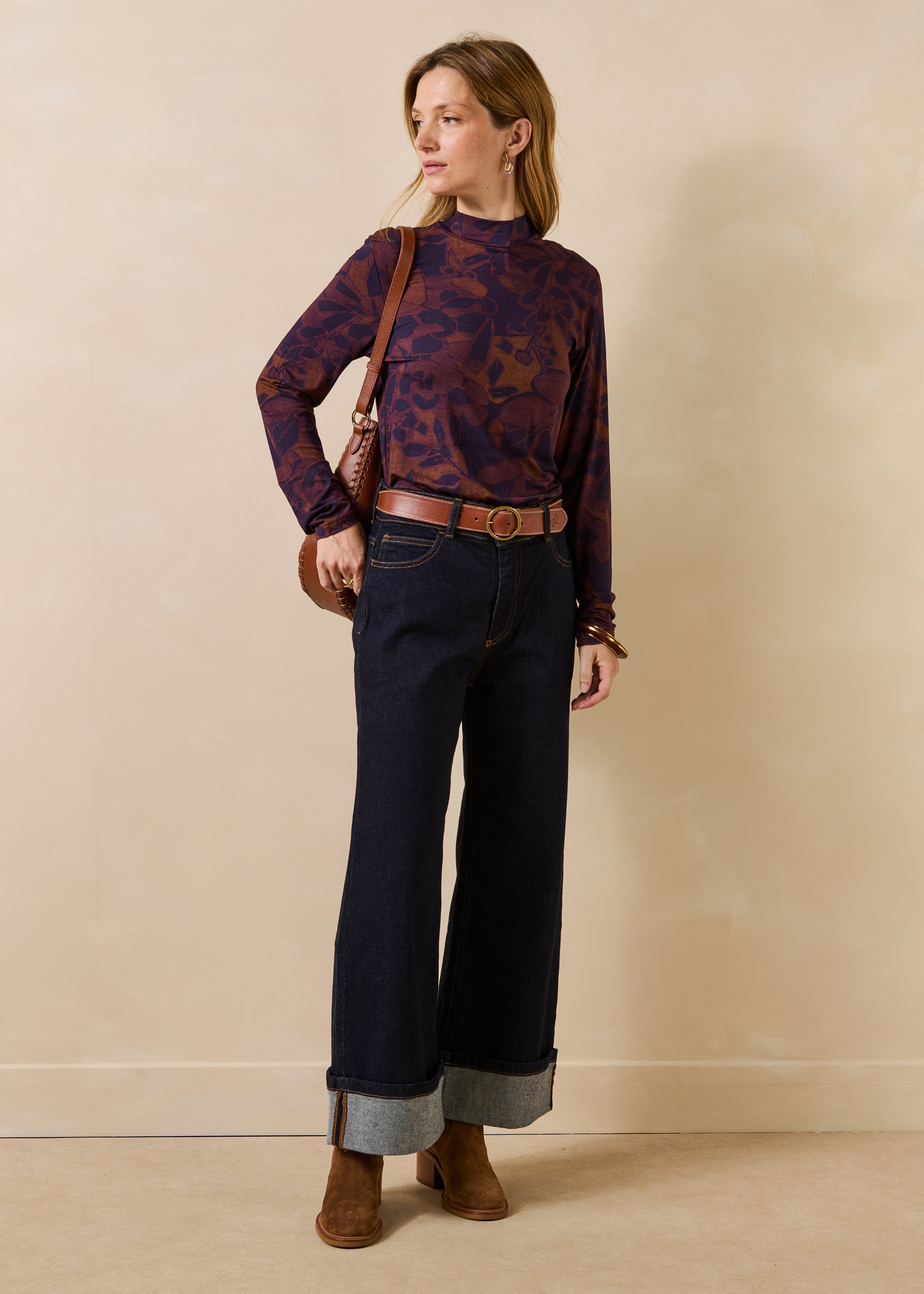 T-shirt manches longues violet à imprimé floral