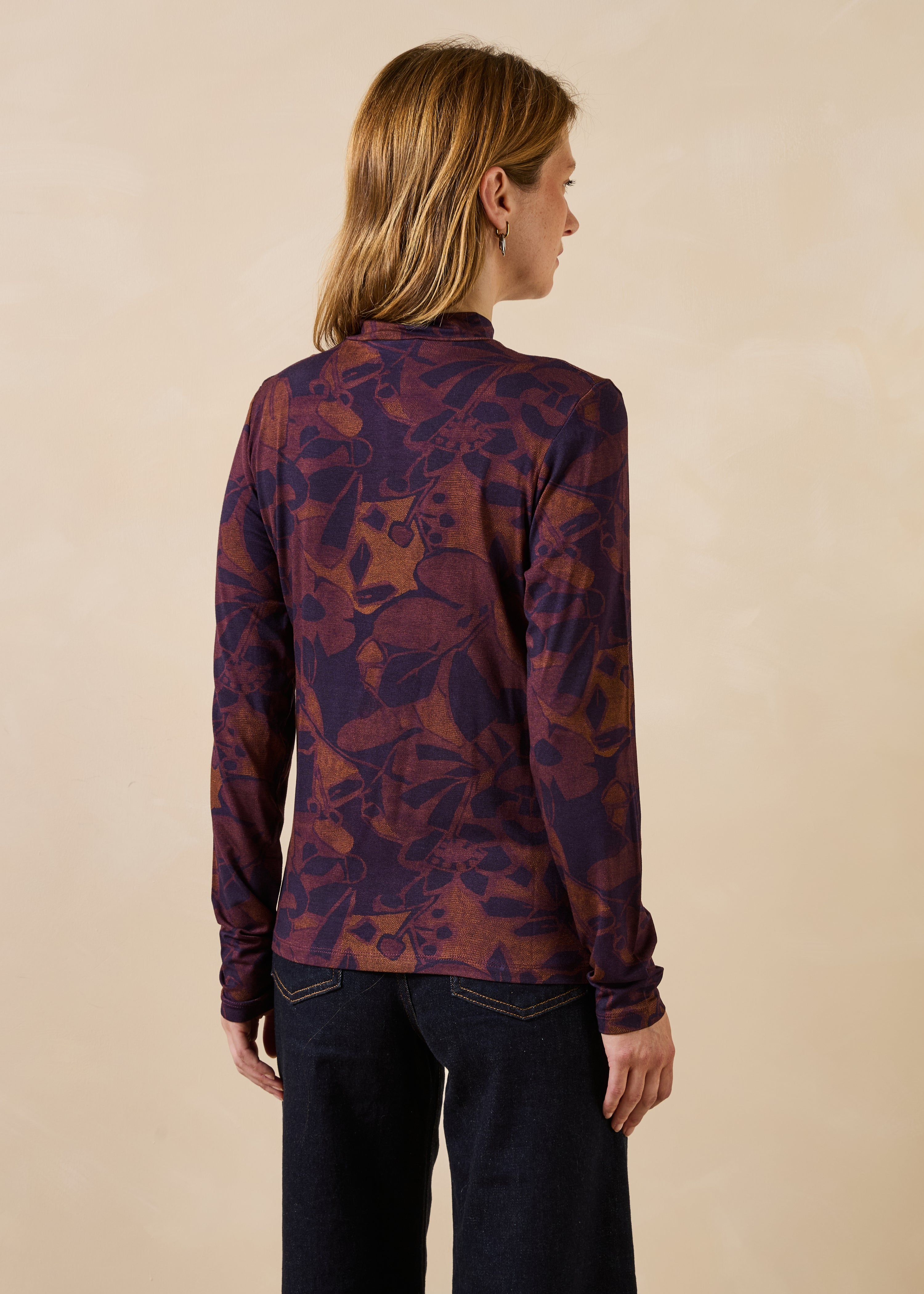 T-shirt manches longues violet à imprimé floral