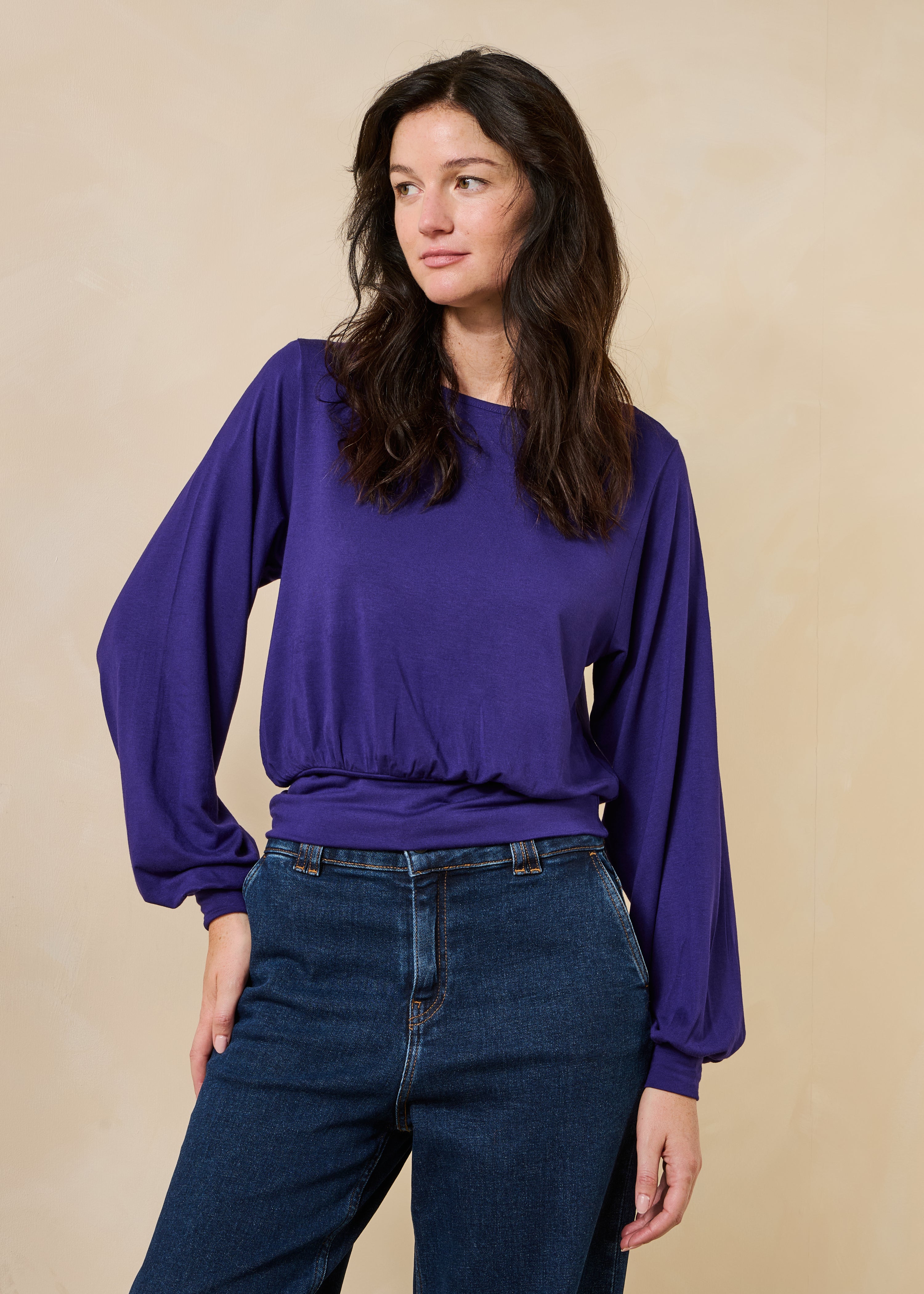 Oversized long-sleeve purple modal T-shirt