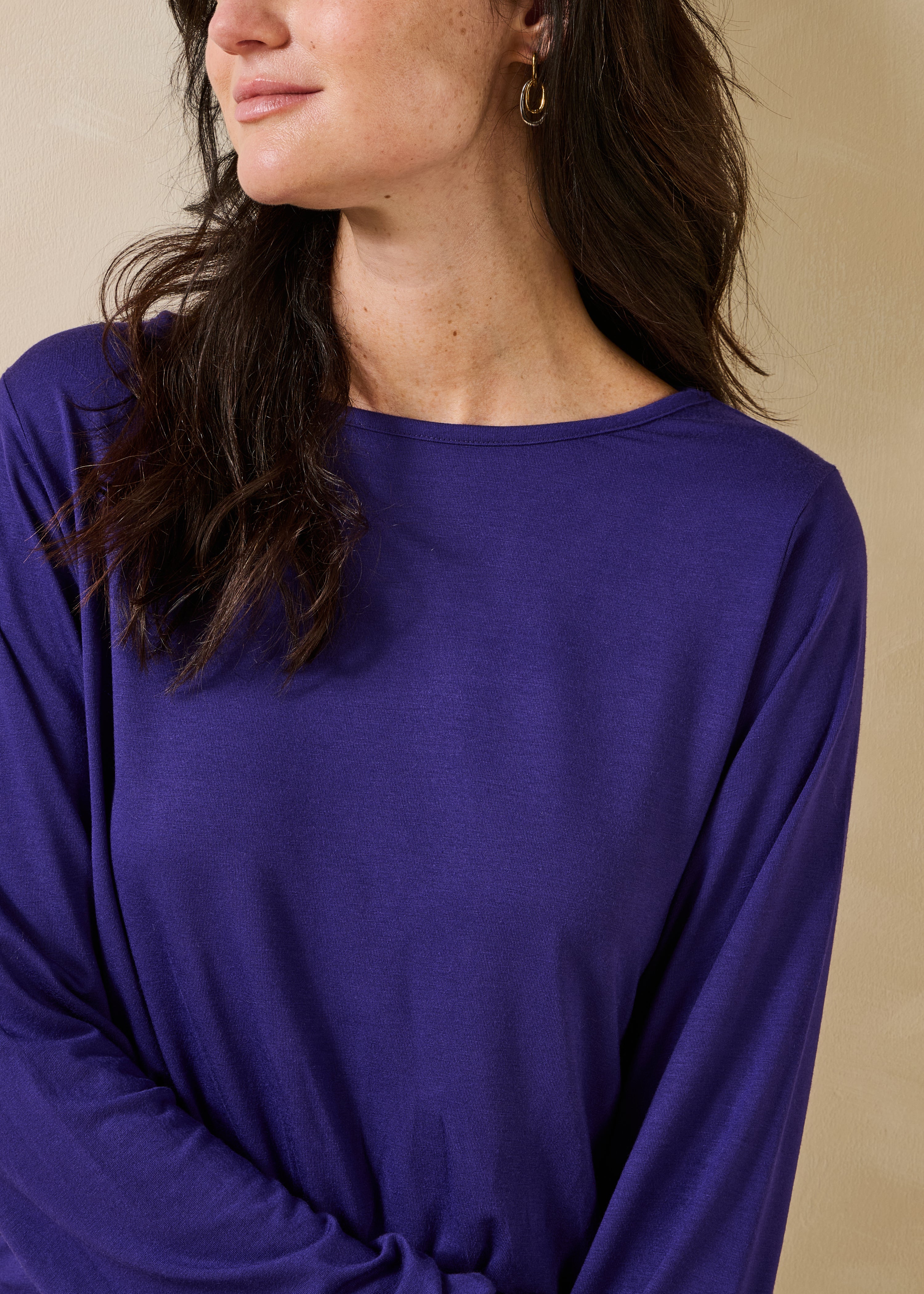 Oversized long-sleeve purple modal T-shirt