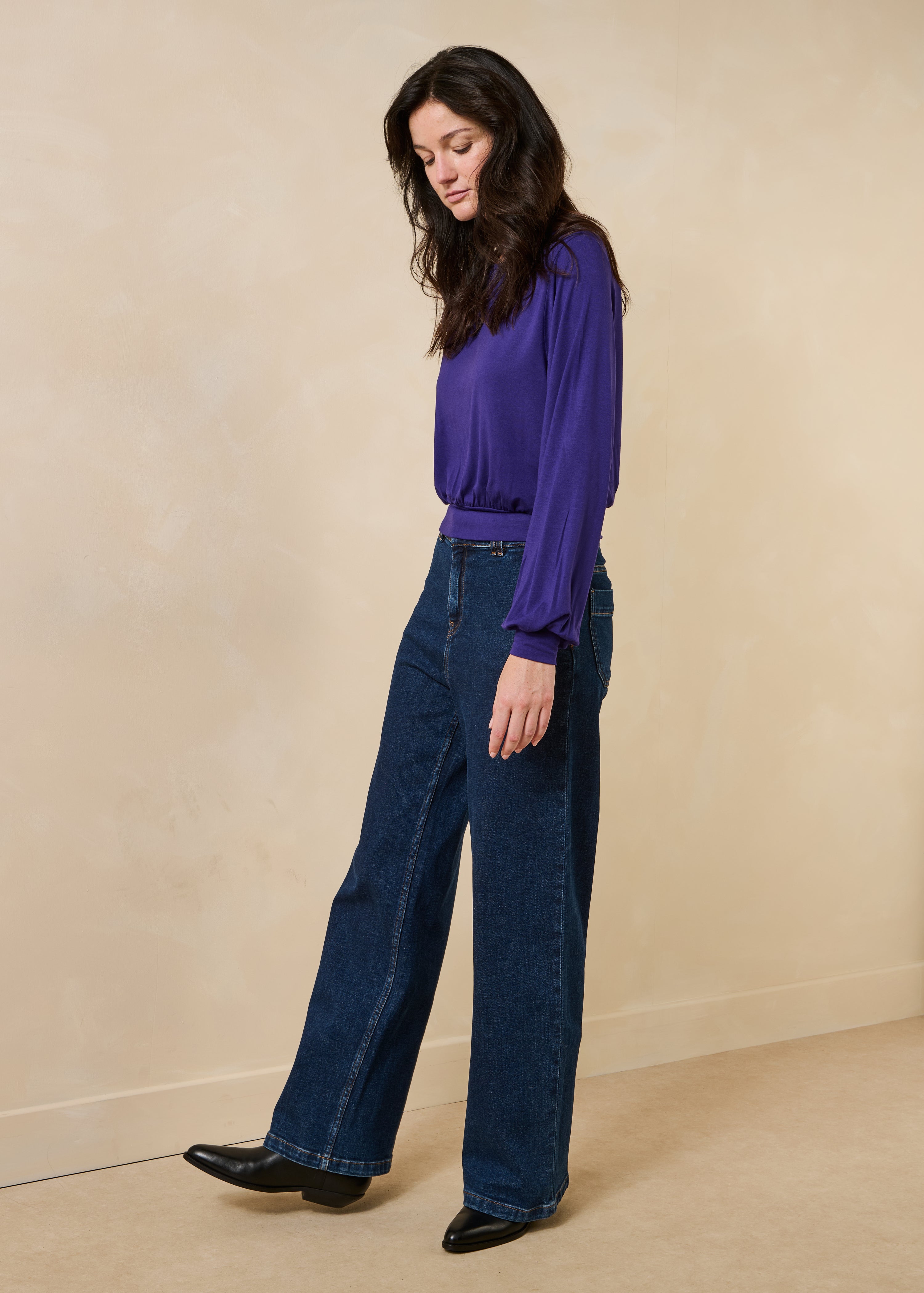 Oversized long-sleeve purple modal T-shirt