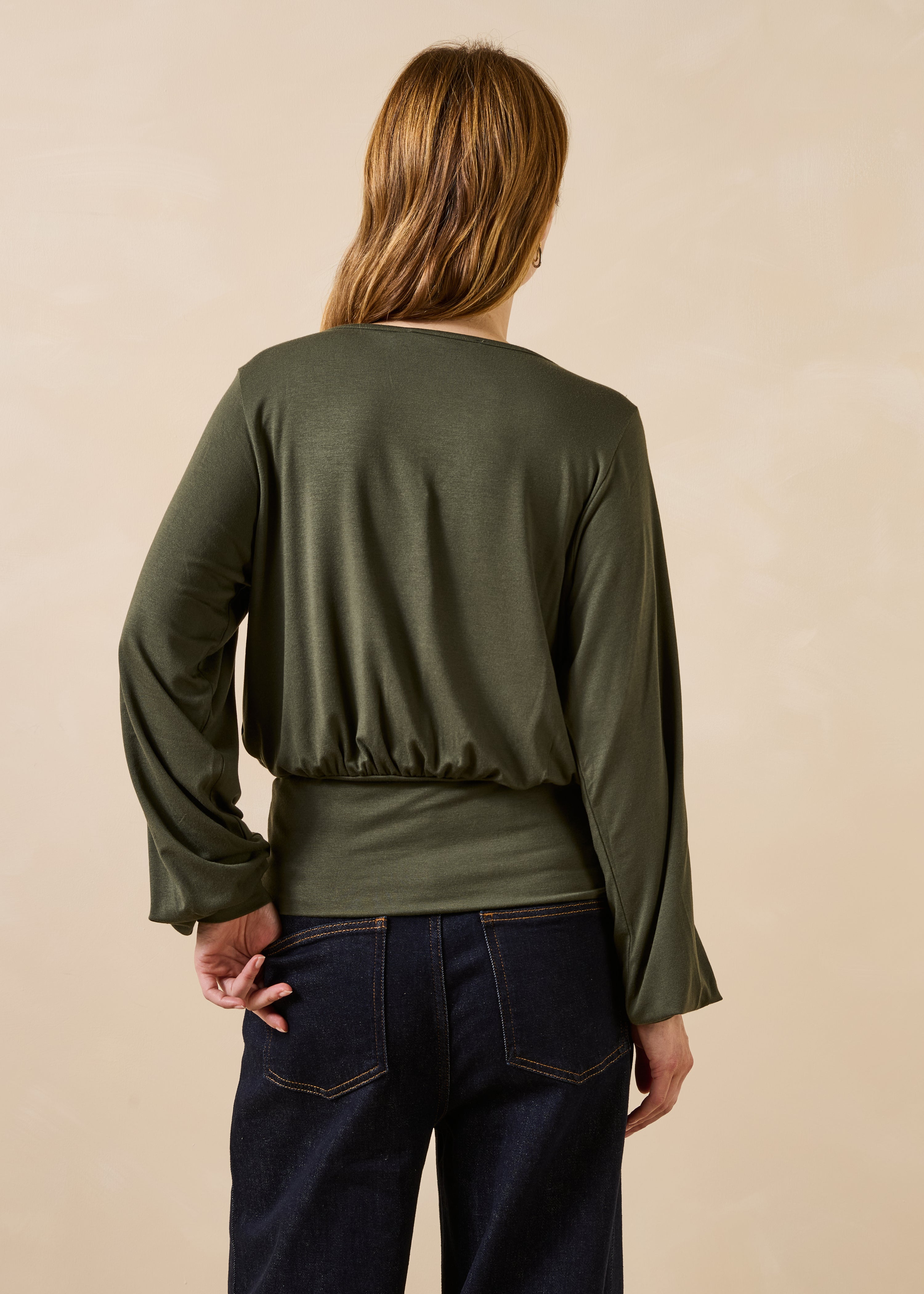 Oversized long-sleeve khaki T-shirt in modal