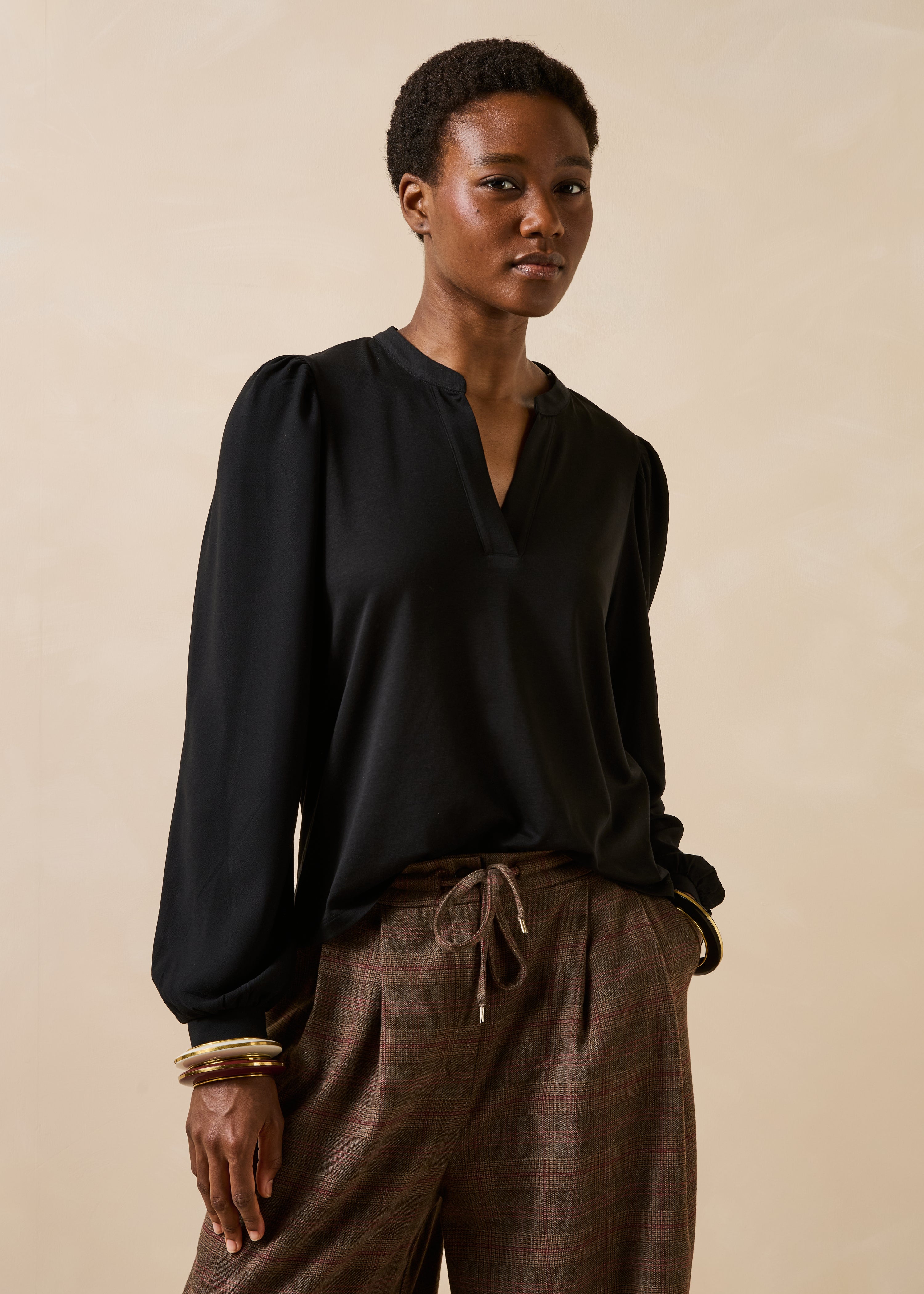 Black lyocell long-sleeve T-shirt