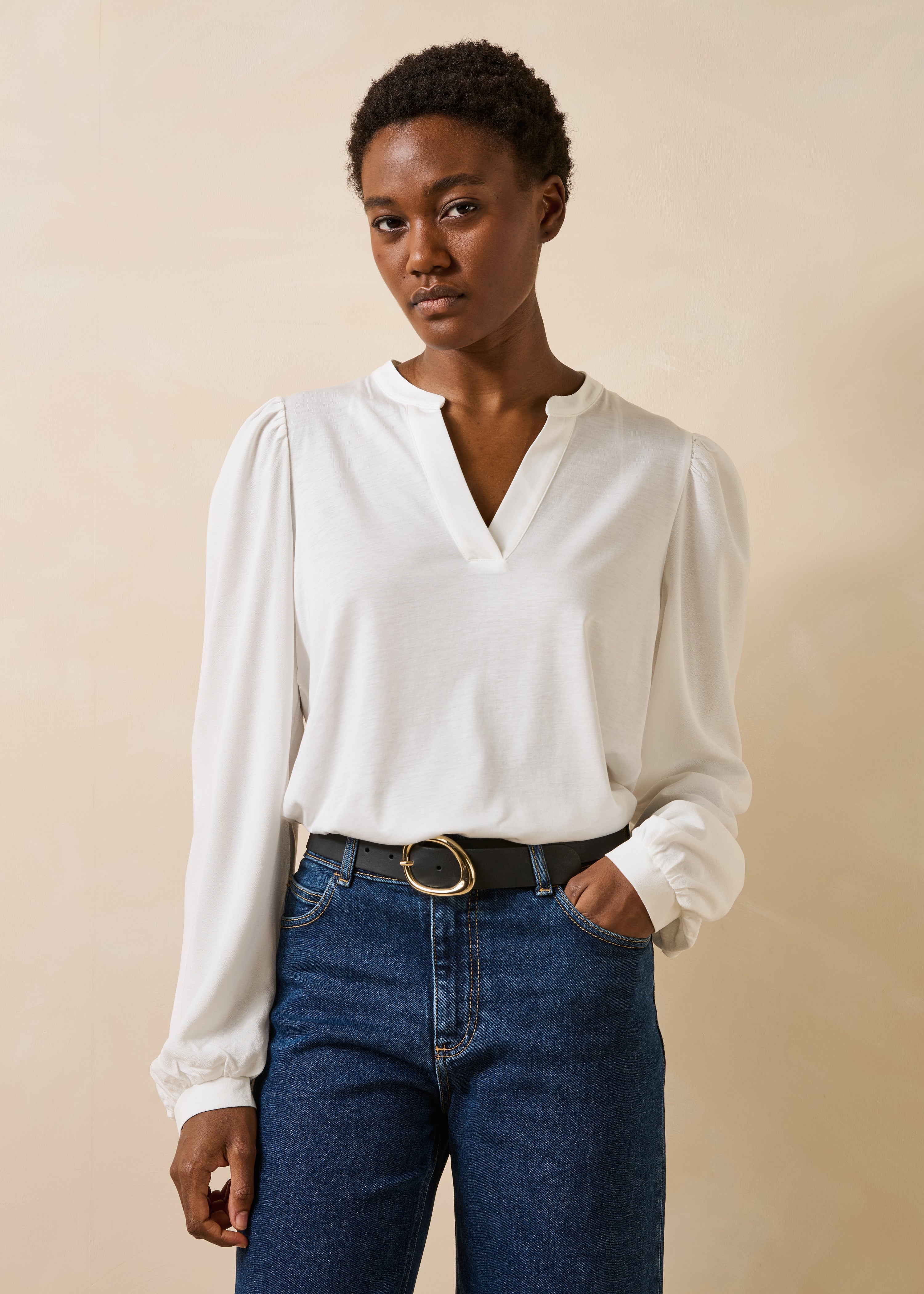 White lyocell long-sleeve T-shirt