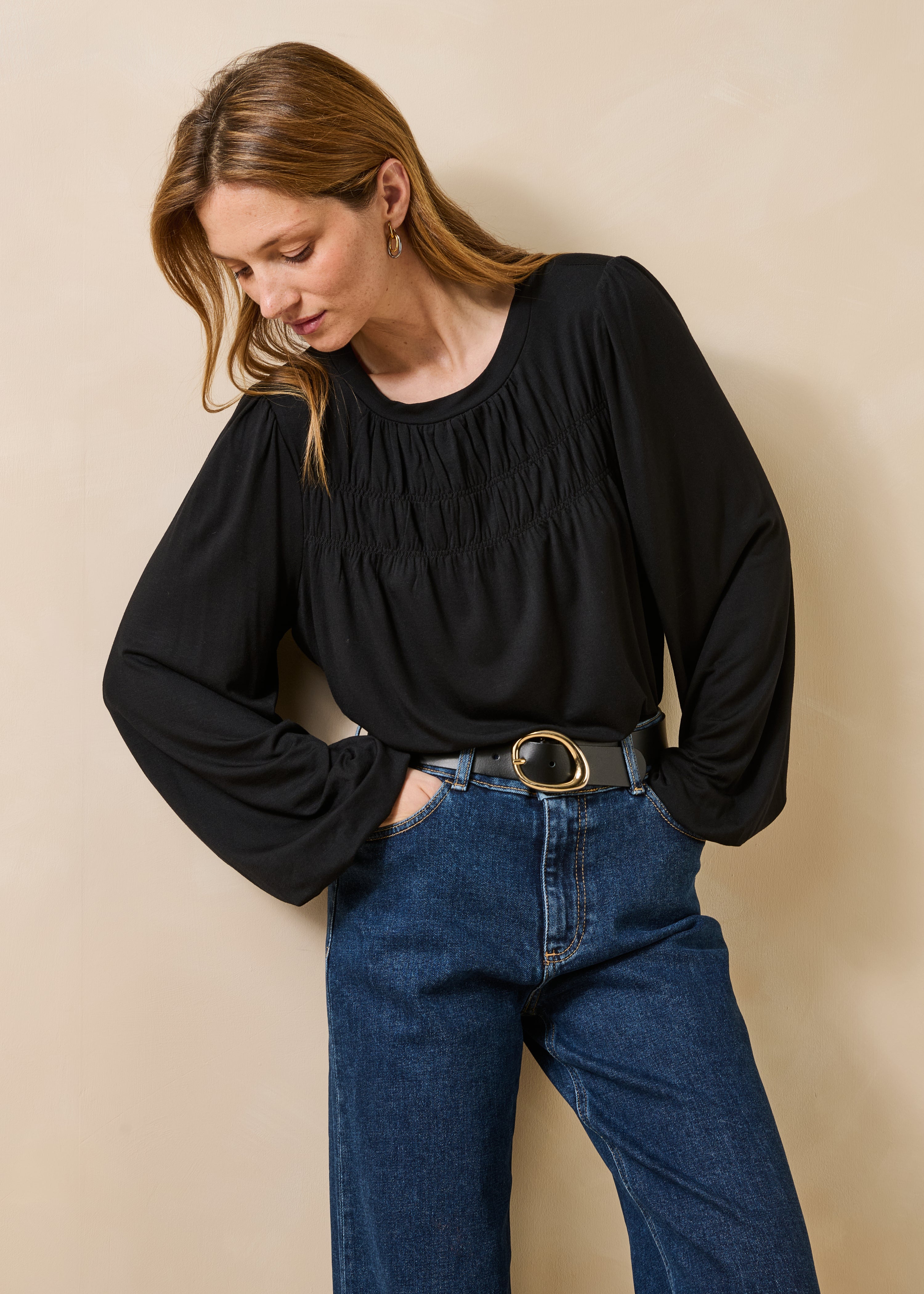 Black modal long-sleeve T-shirt