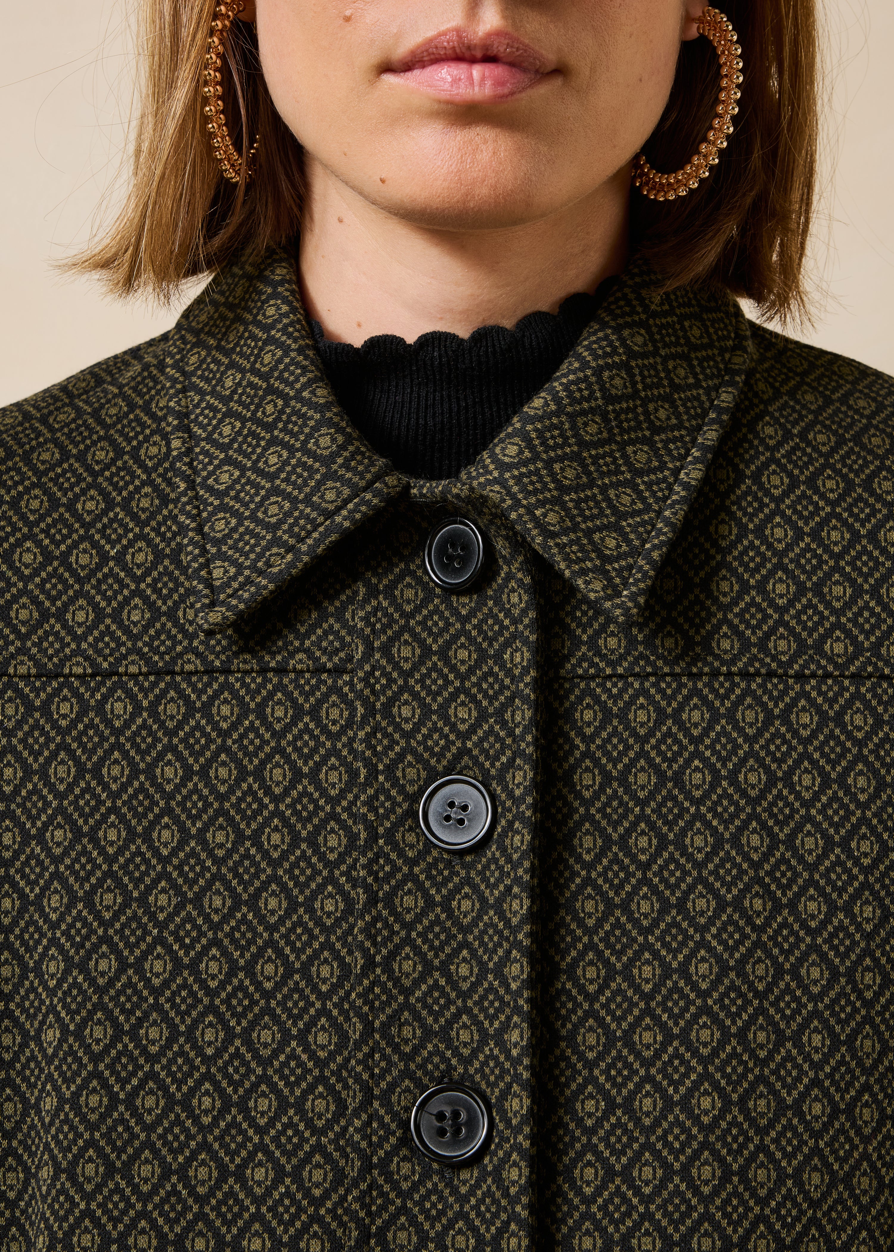 Long-sleeve khaki jacket in milano jacquard