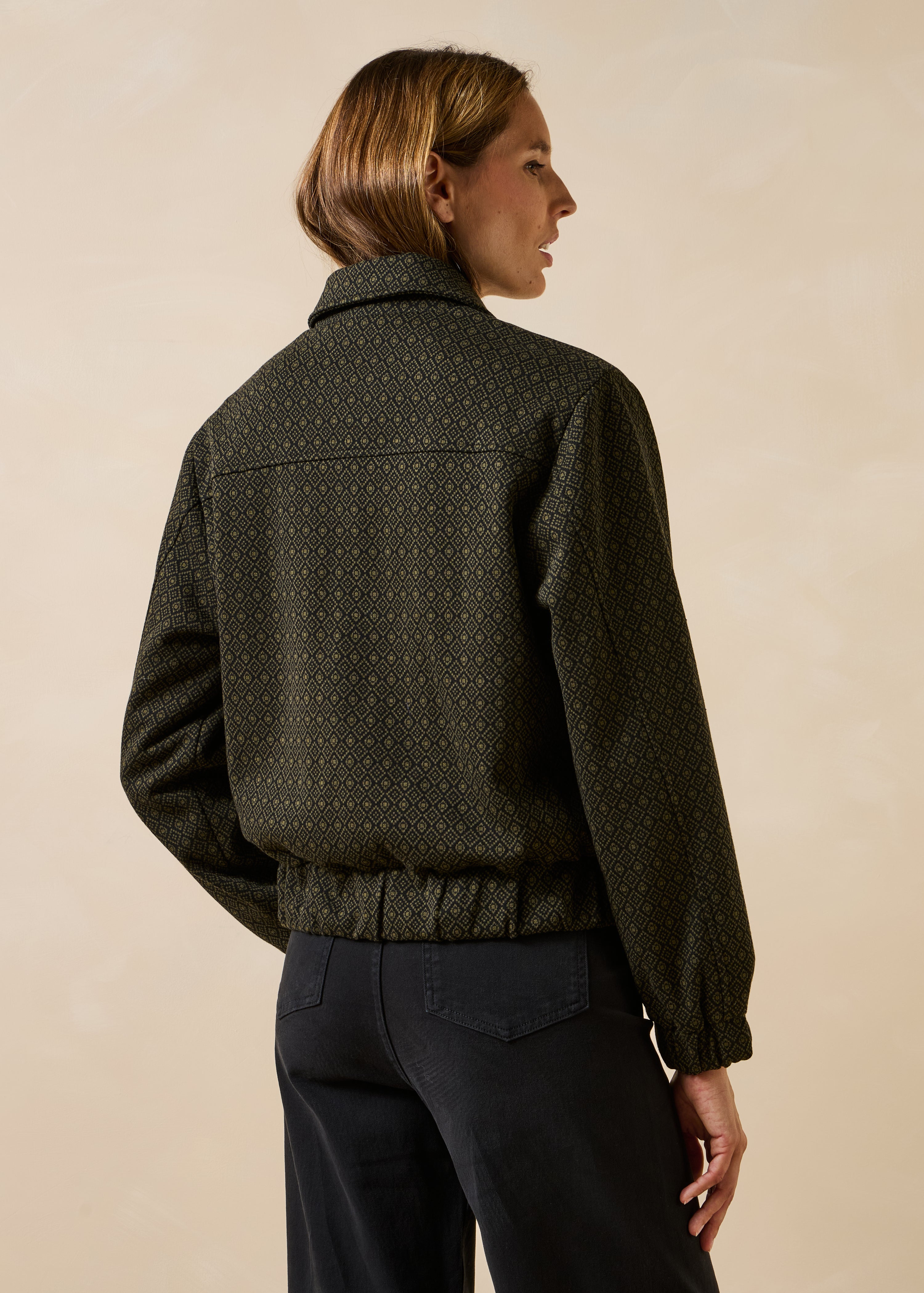 Long-sleeve khaki jacket in milano jacquard