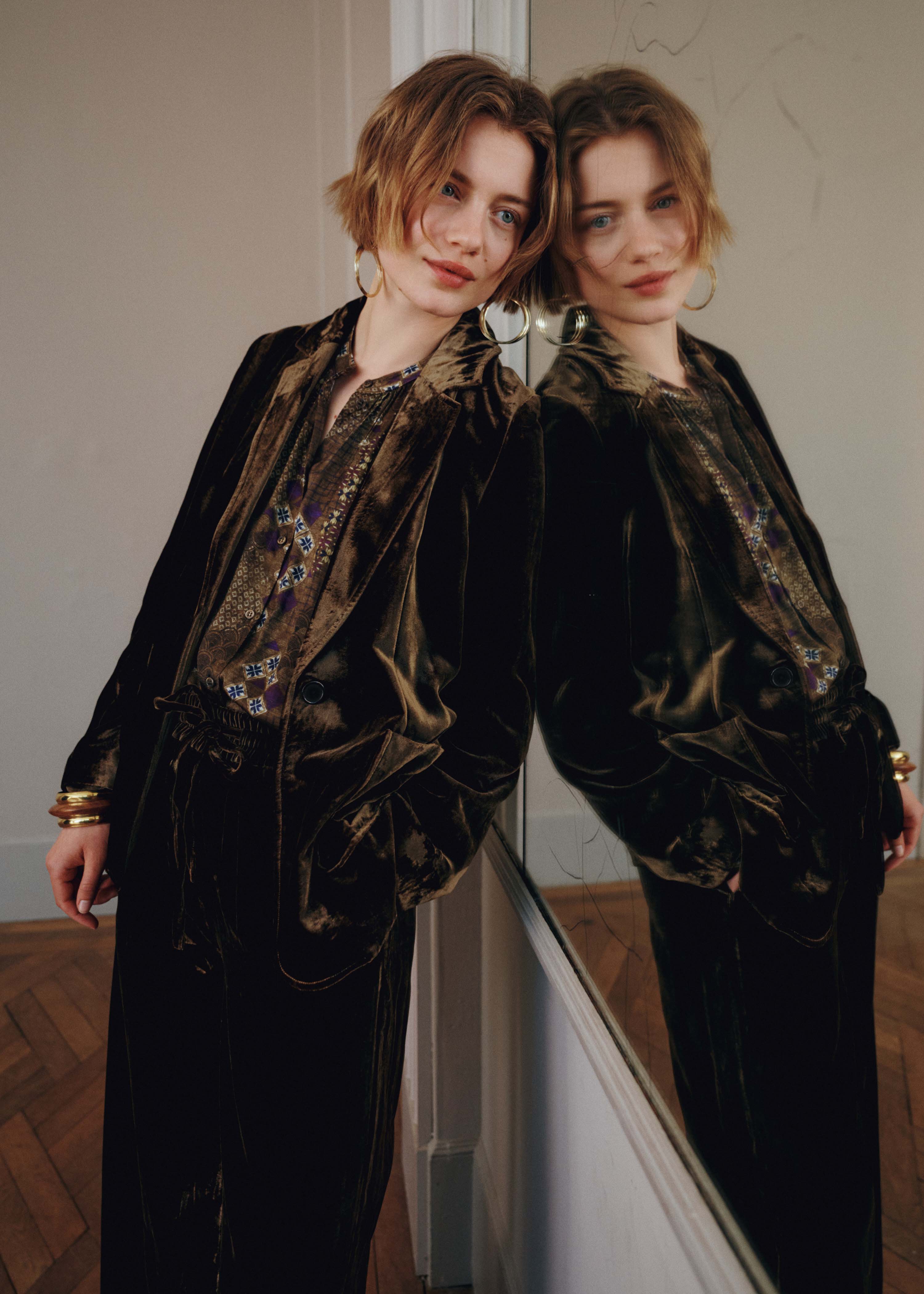 Brown glazed velvet tailored jacket