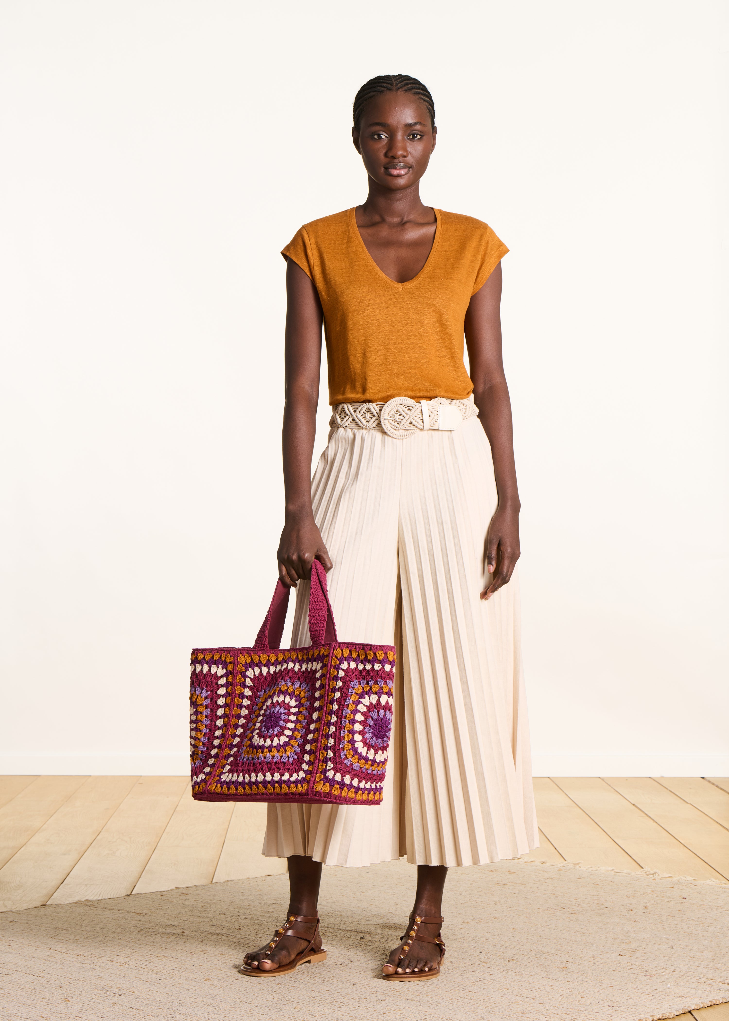 Ochre linen short-sleeve T-shirt